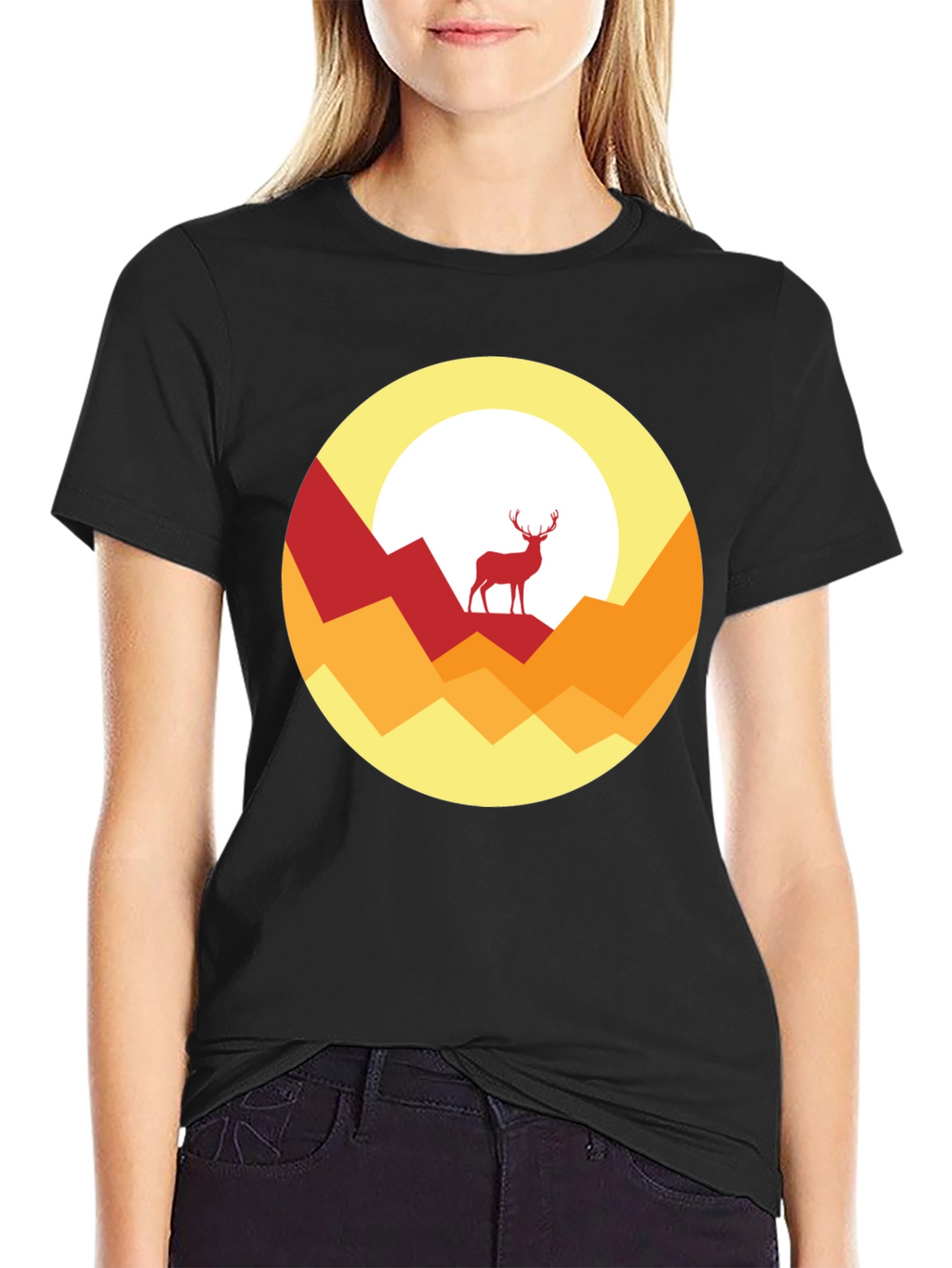 Nature Deer Graphic Tee - Stylish Mens Black T-Shirt
