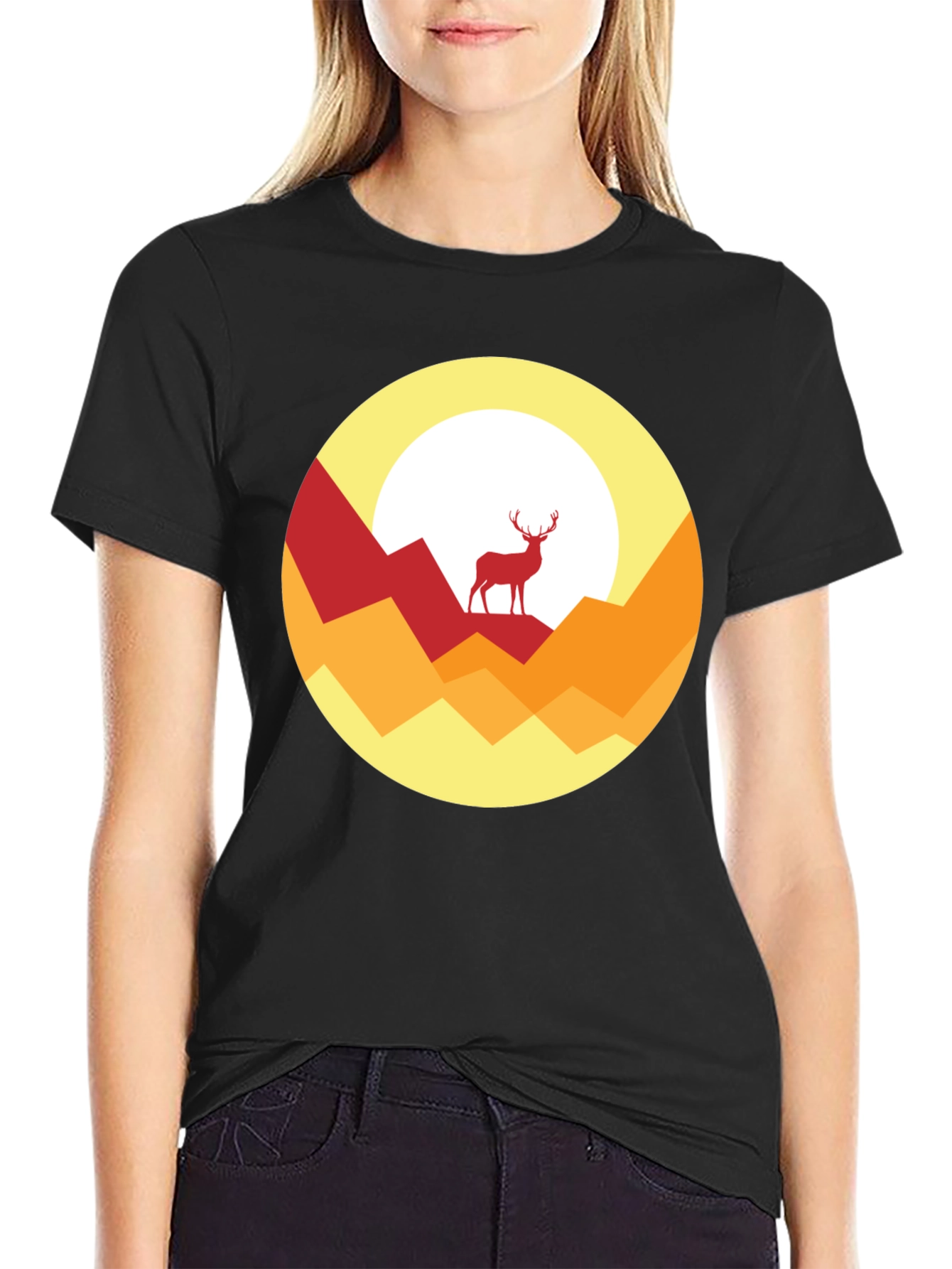 Nature Deer Graphic Tee - Stylish Mens Black T-Shirt