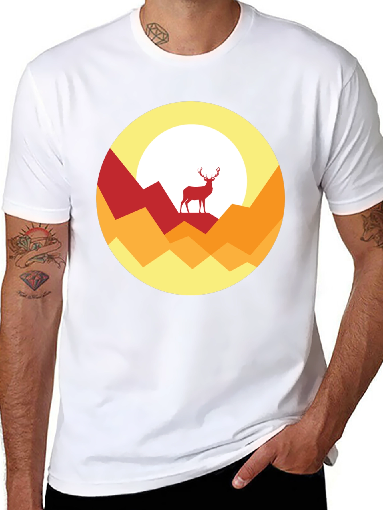 Nature Deer Graphic Tee - Stylish Mens Black T-Shirt