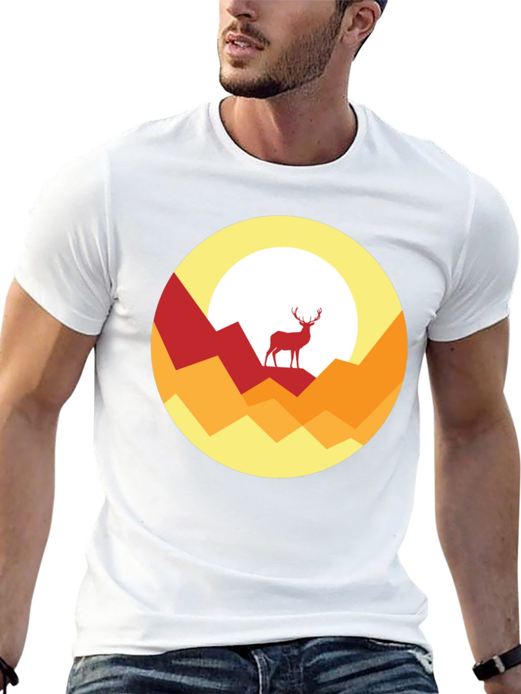 Nature Deer Graphic Tee - Stylish Mens Black T-Shirt