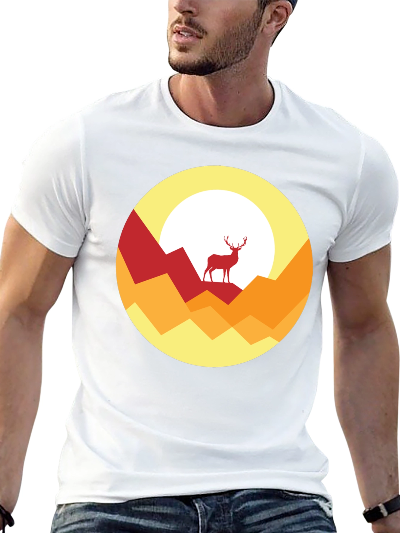 Nature Deer Graphic Tee - Stylish Mens Black T-Shirt