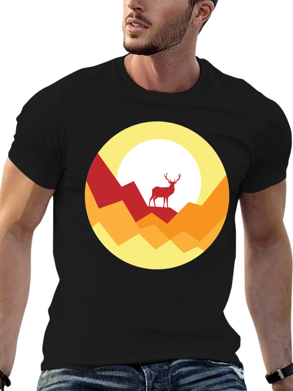 Nature Deer Graphic Tee - Stylish Mens Black T-Shirt