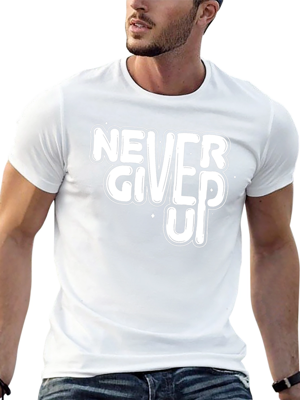 Never Give Up Motivational Black T-Shirt