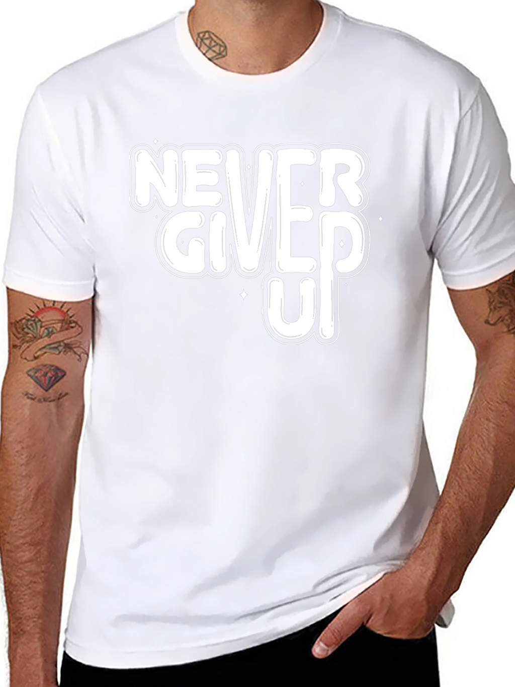 Never Give Up Motivational Black T-Shirt