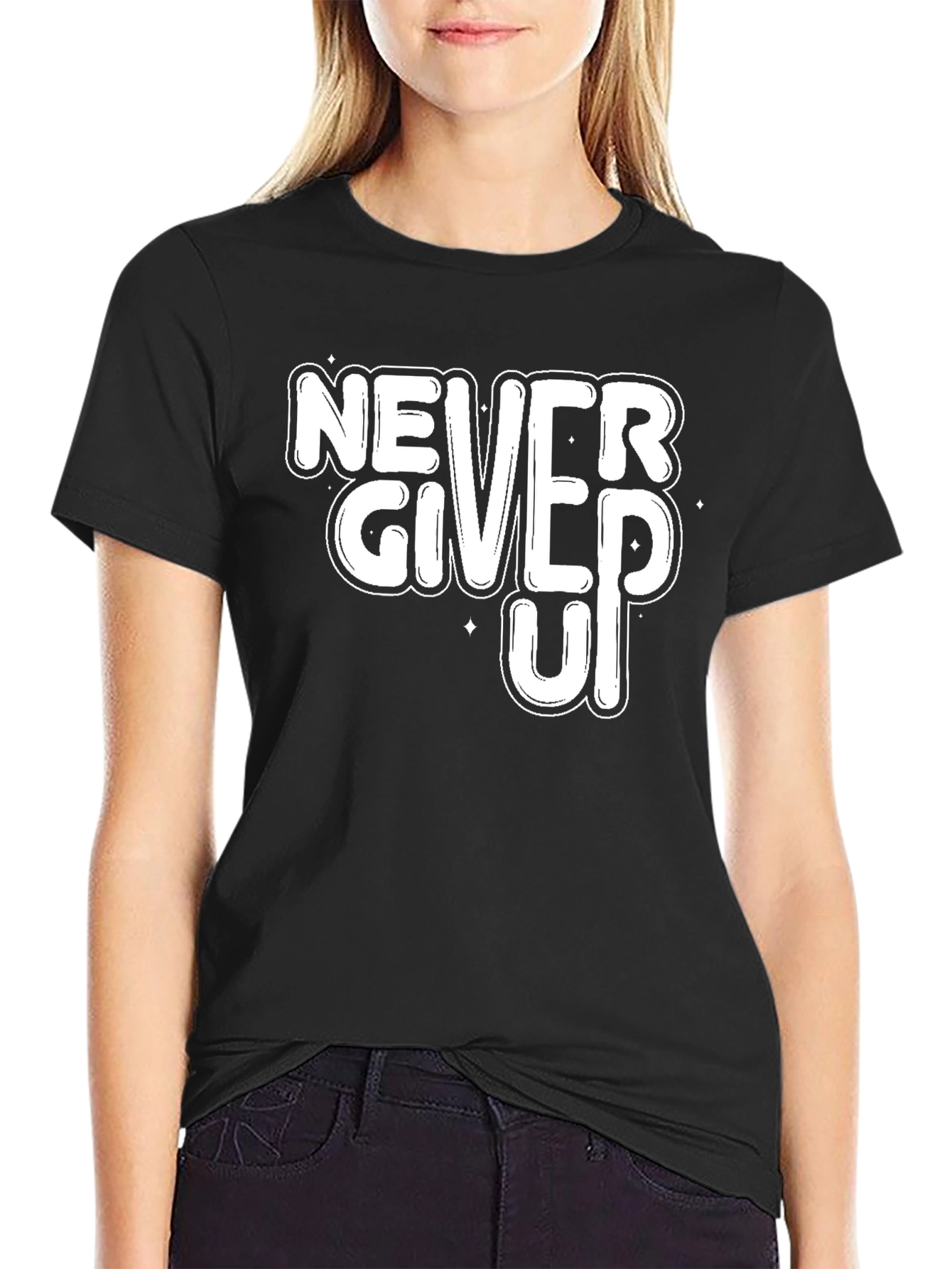Never Give Up Motivational Black T-Shirt