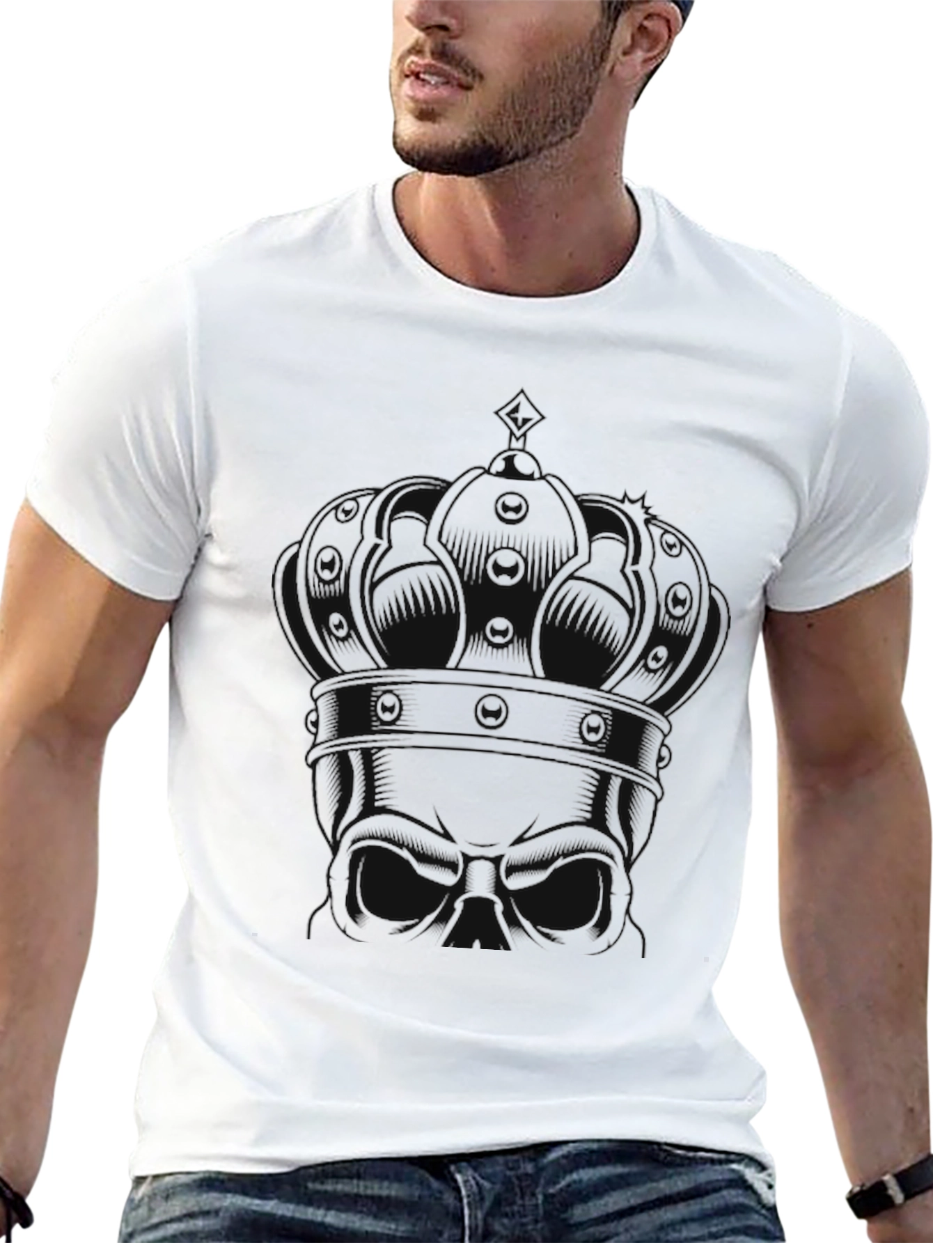 King Skull Graphic Print Black T-Shirt