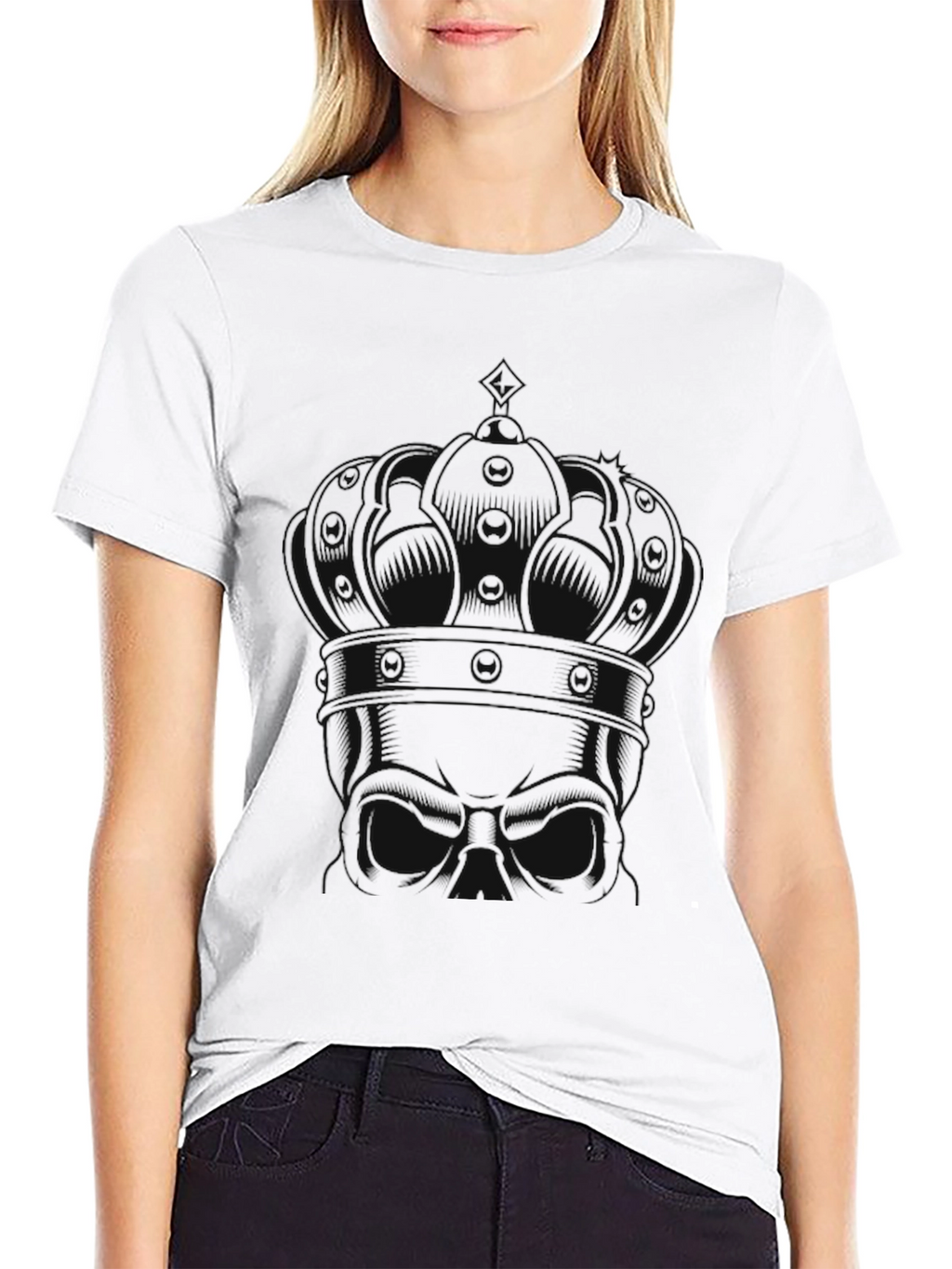 King Skull Graphic Print Black T-Shirt