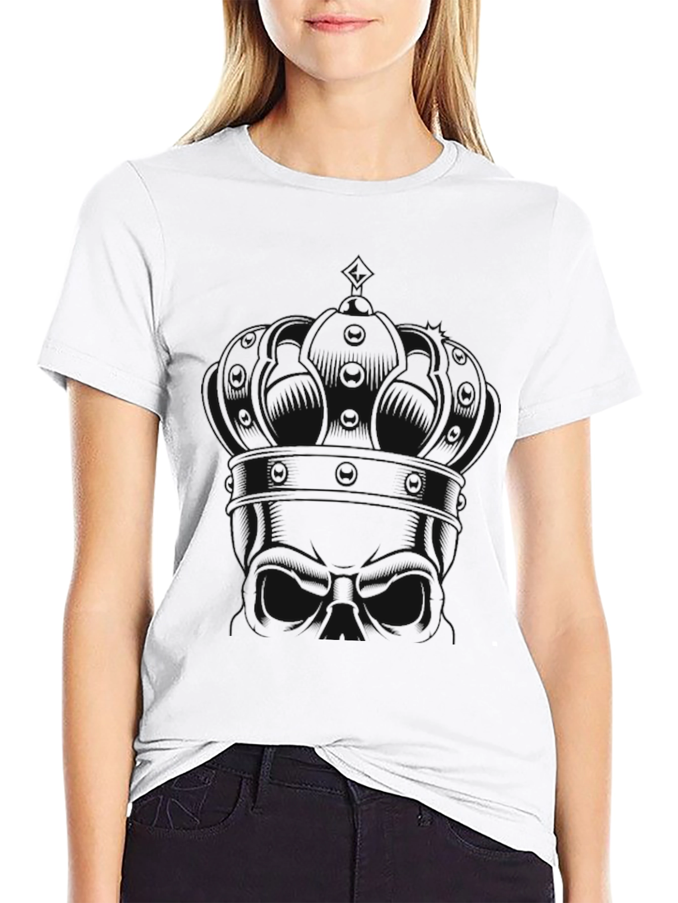 King Skull Graphic Print Black T-Shirt