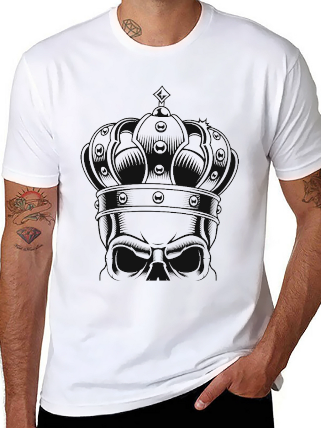 King Skull Graphic Print Black T-Shirt