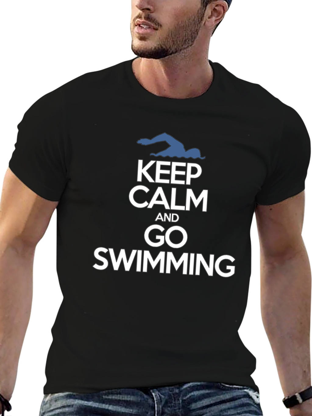 Keep Calm and Go Swimming Black T-Shirt