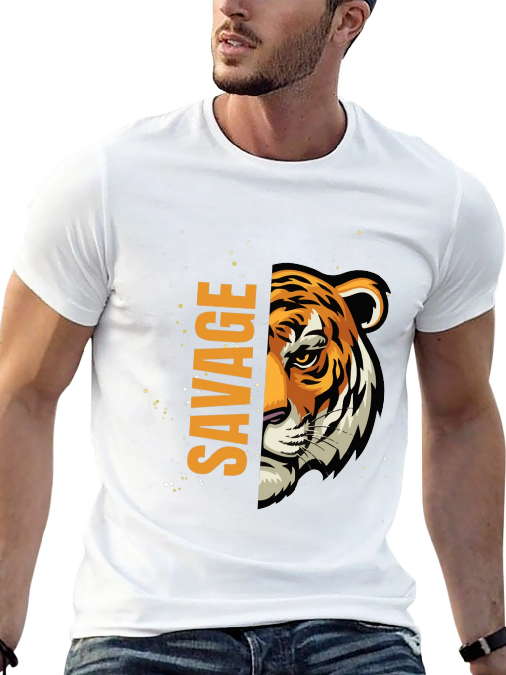 Savage Tiger Graphic Print Mens Black T-Shirt