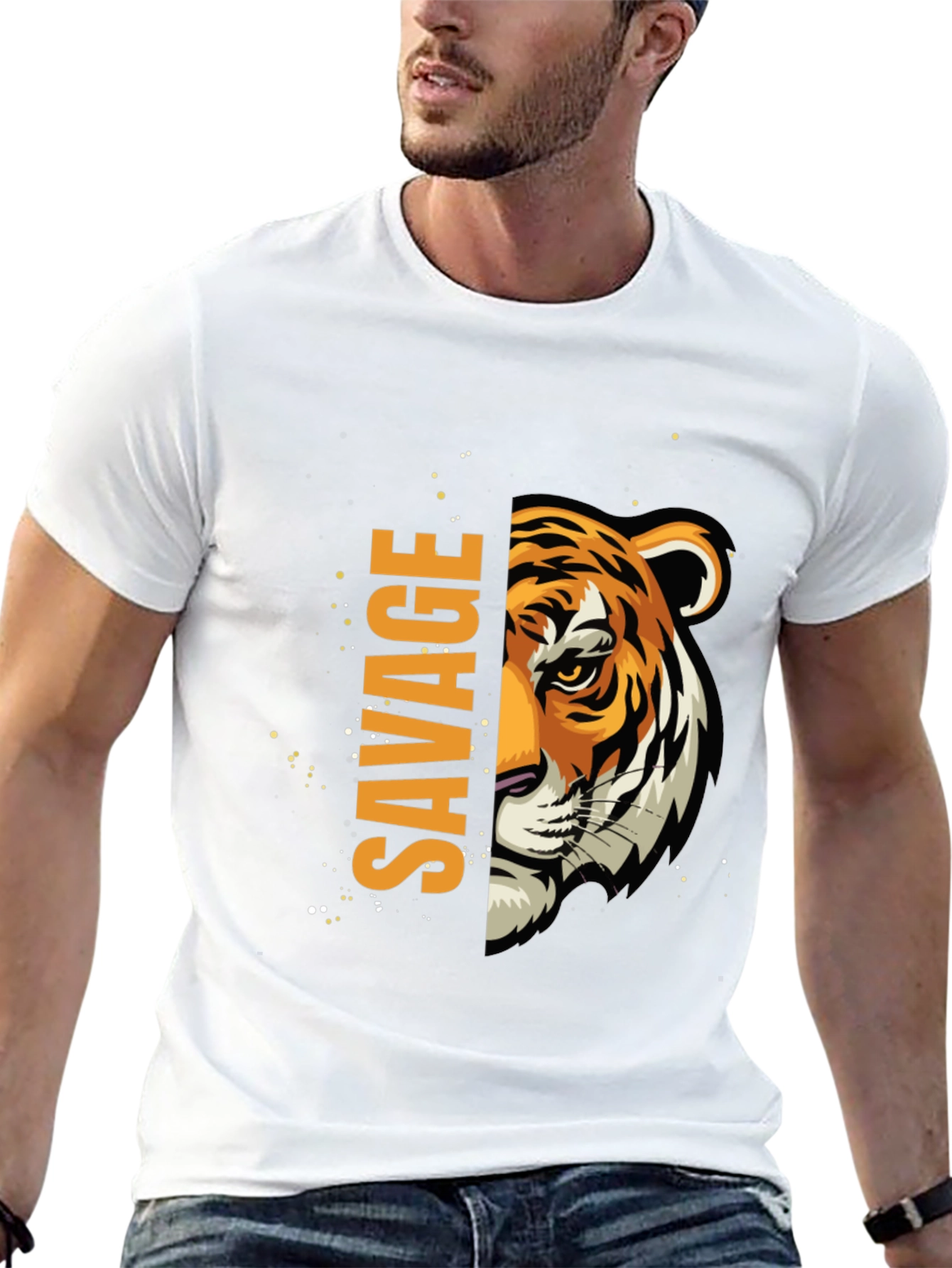 Savage Tiger Graphic Print Mens Black T-Shirt