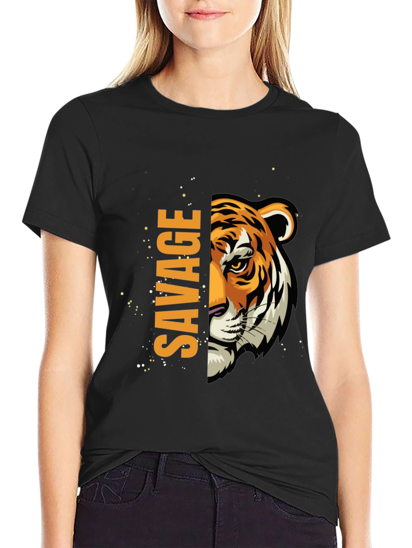 Savage Tiger Graphic Print Mens Black T-Shirt