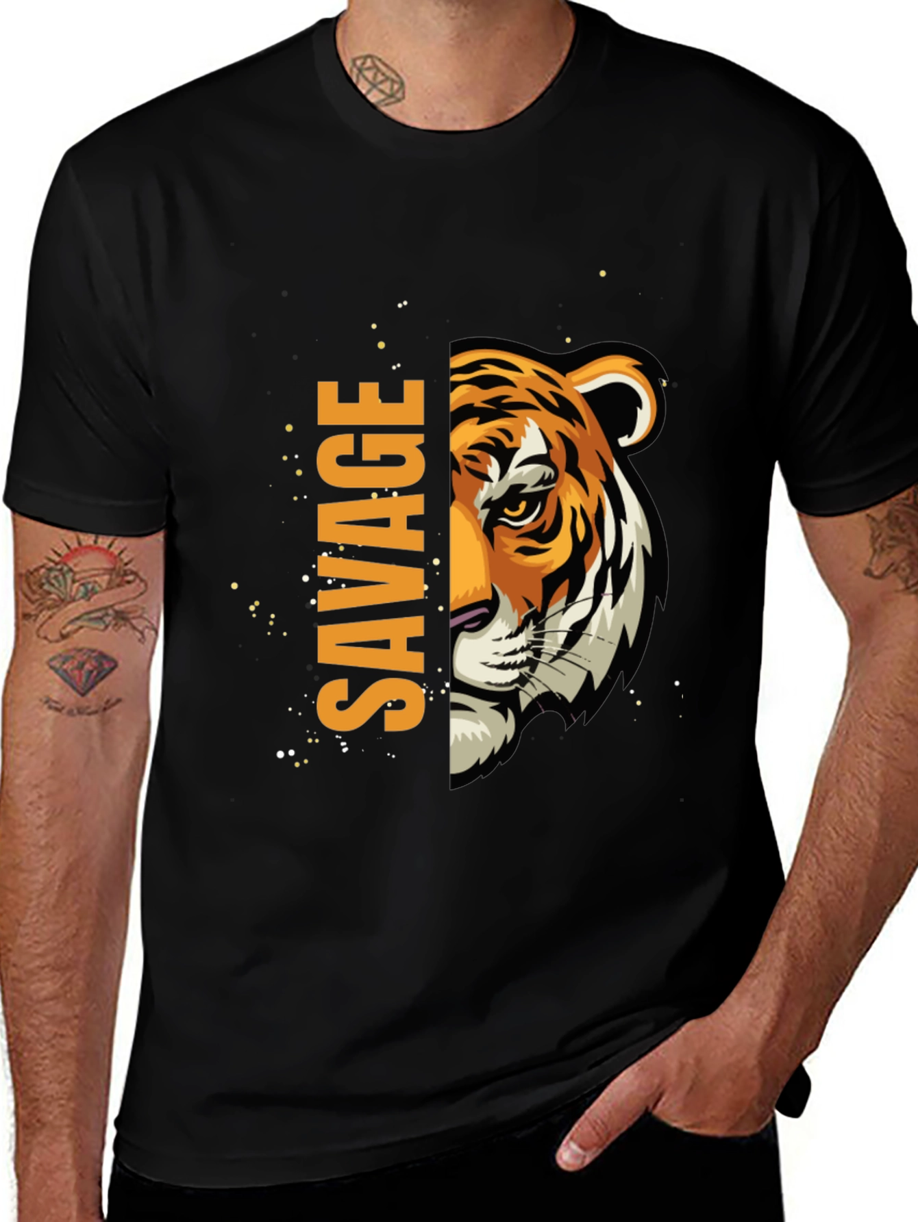 Savage Tiger Graphic Print Mens Black T-Shirt