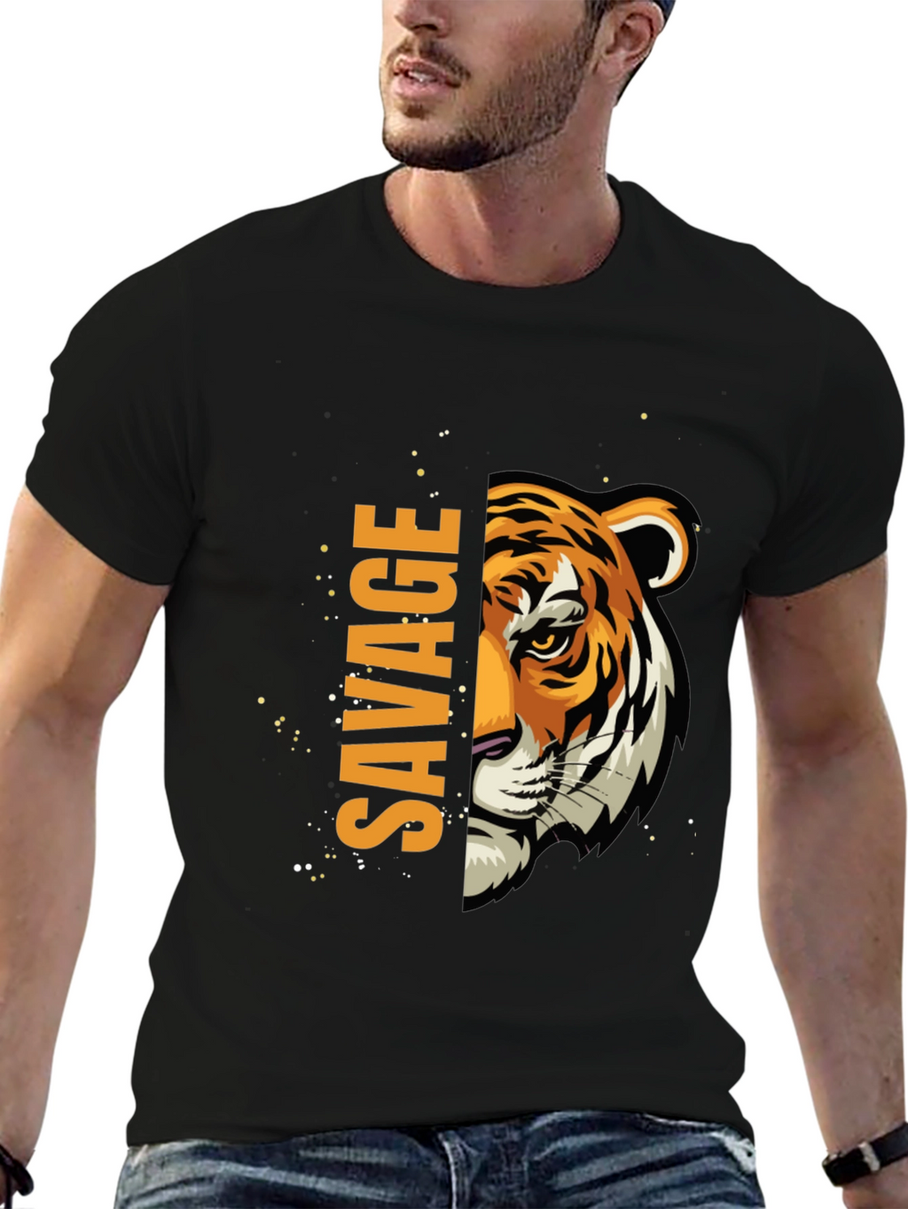 Savage Tiger Graphic Print Mens Black T-Shirt