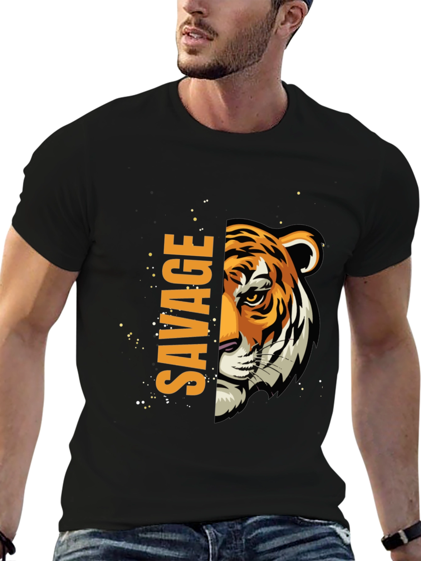 Savage Tiger Graphic Print Mens Black T-Shirt
