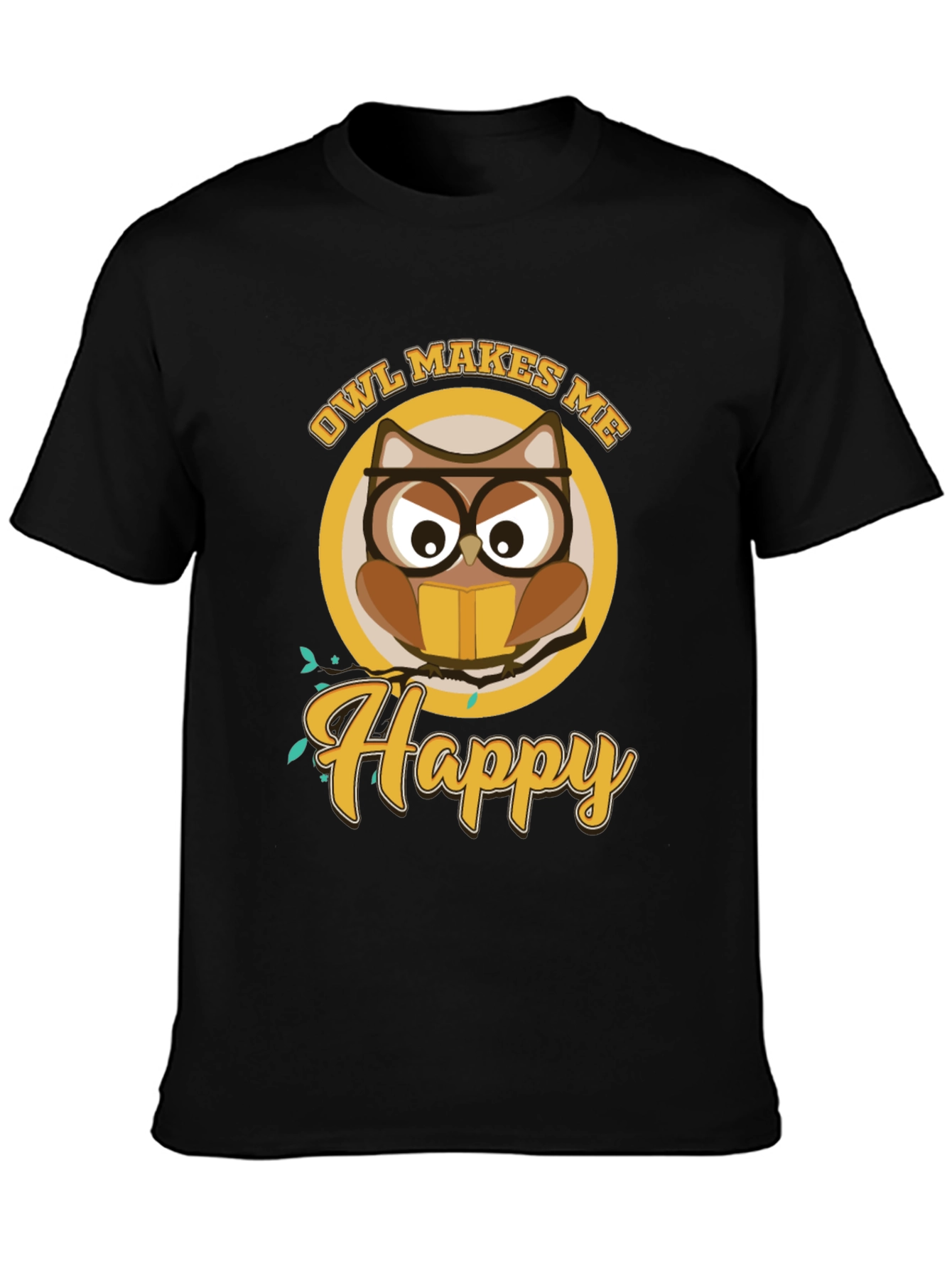Owl Makes Me Happy Black T-Shirt