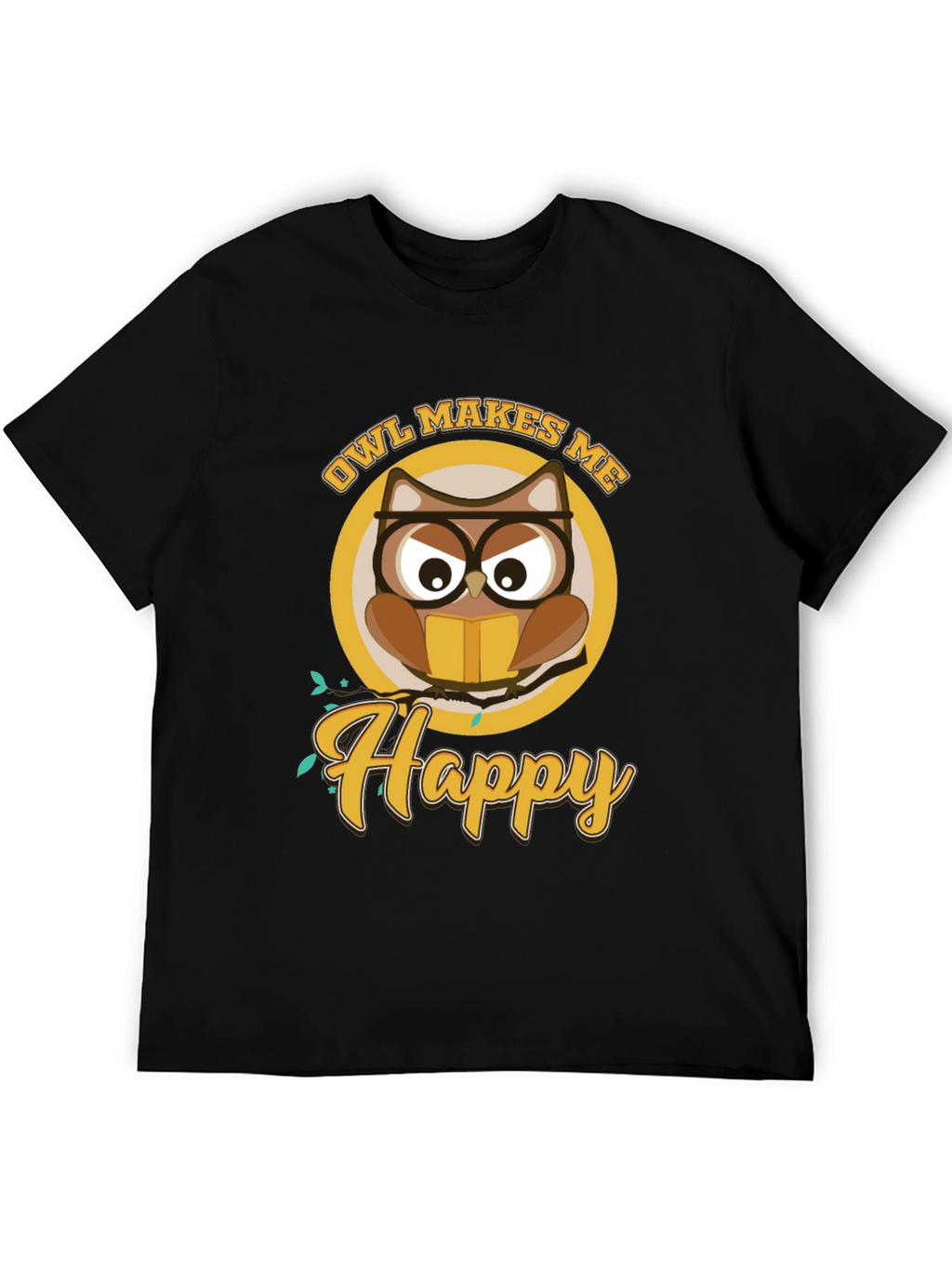 Owl Makes Me Happy Black T-Shirt