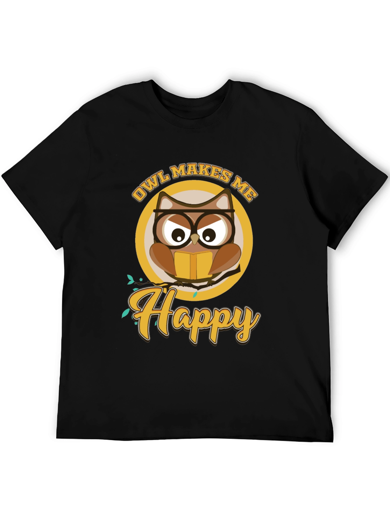 Owl Makes Me Happy Black T-Shirt