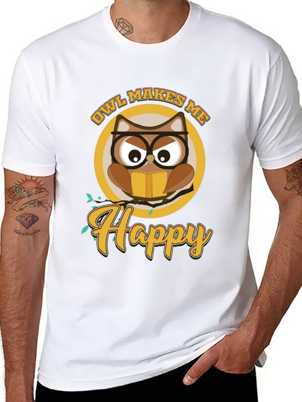 Owl Makes Me Happy Black T-Shirt