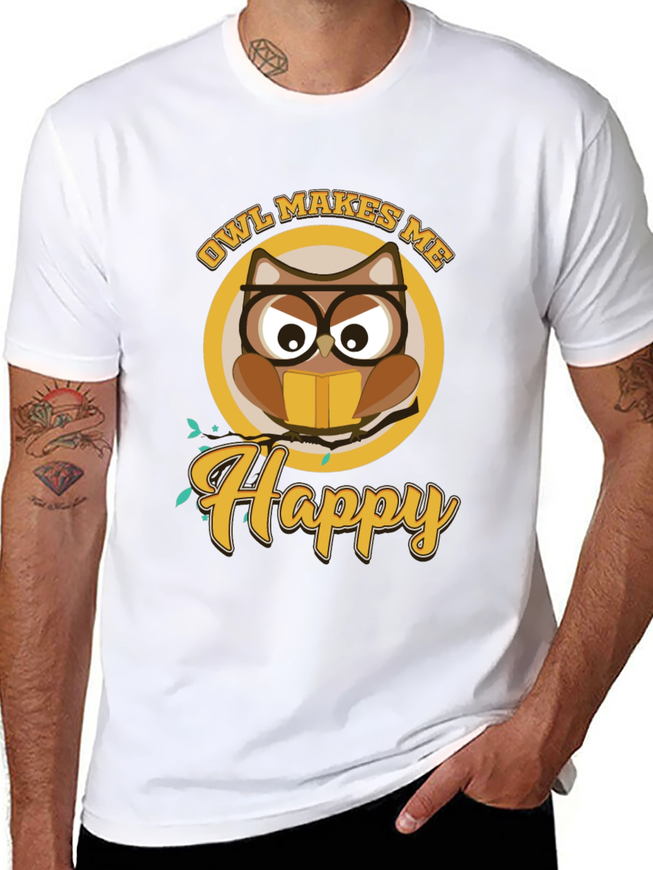 Owl Makes Me Happy Black T-Shirt