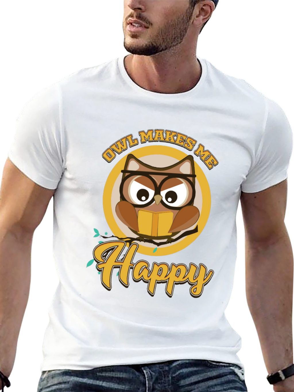 Owl Makes Me Happy Black T-Shirt