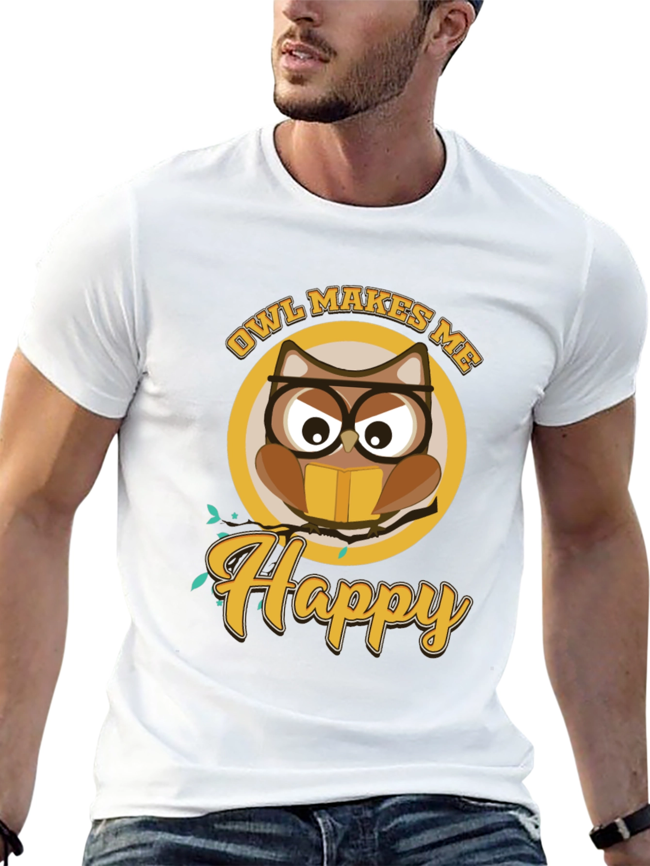 Owl Makes Me Happy Black T-Shirt