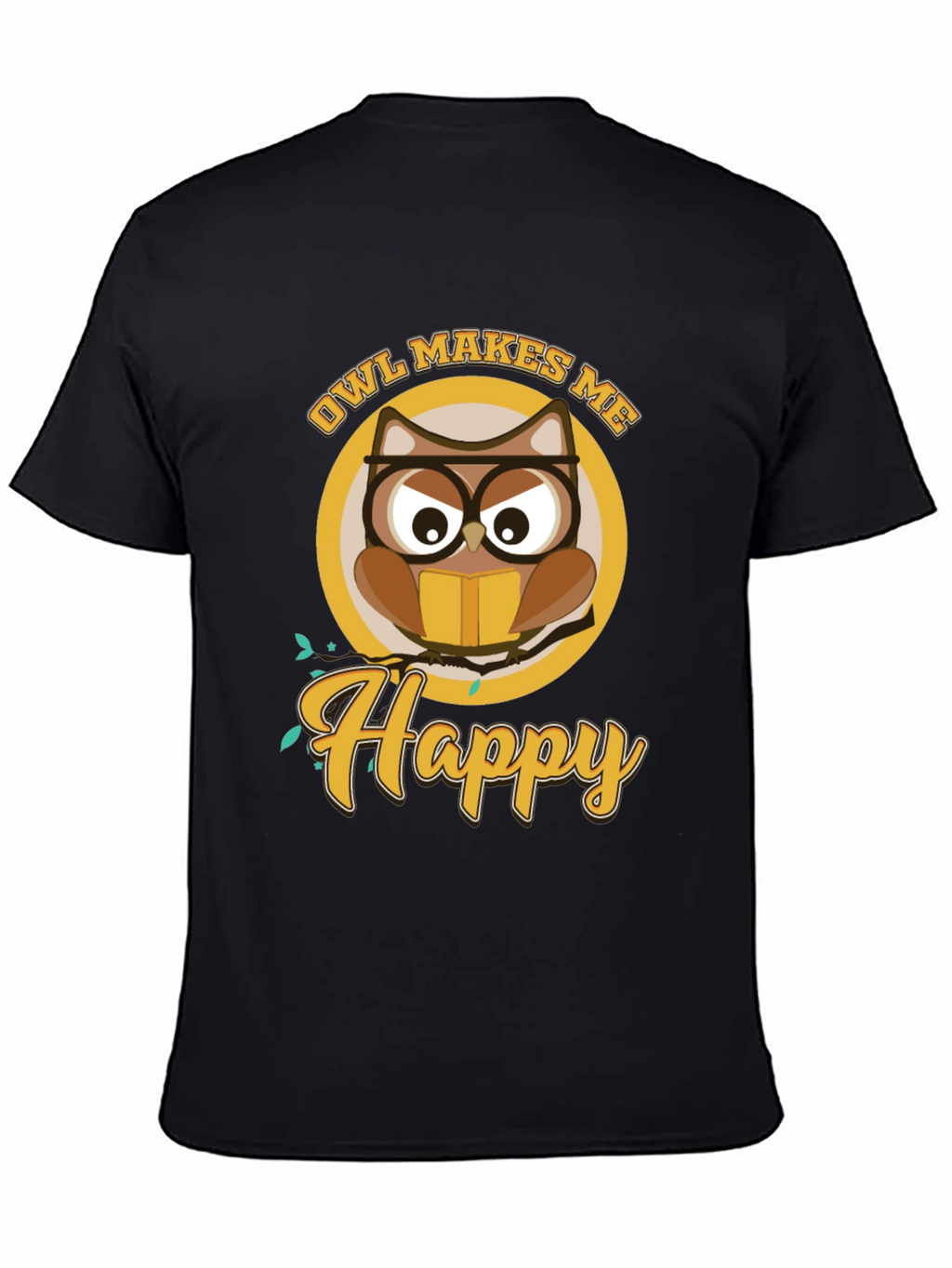 Owl Makes Me Happy Black T-Shirt