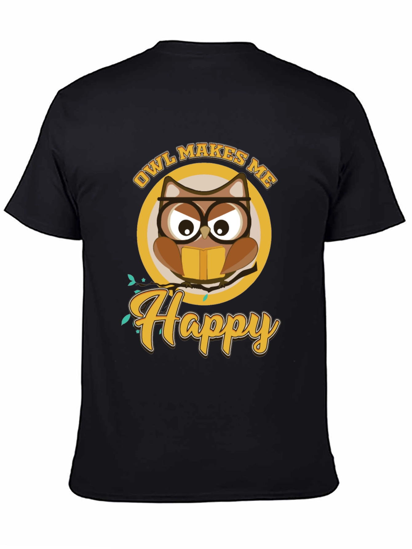 Owl Makes Me Happy Black T-Shirt