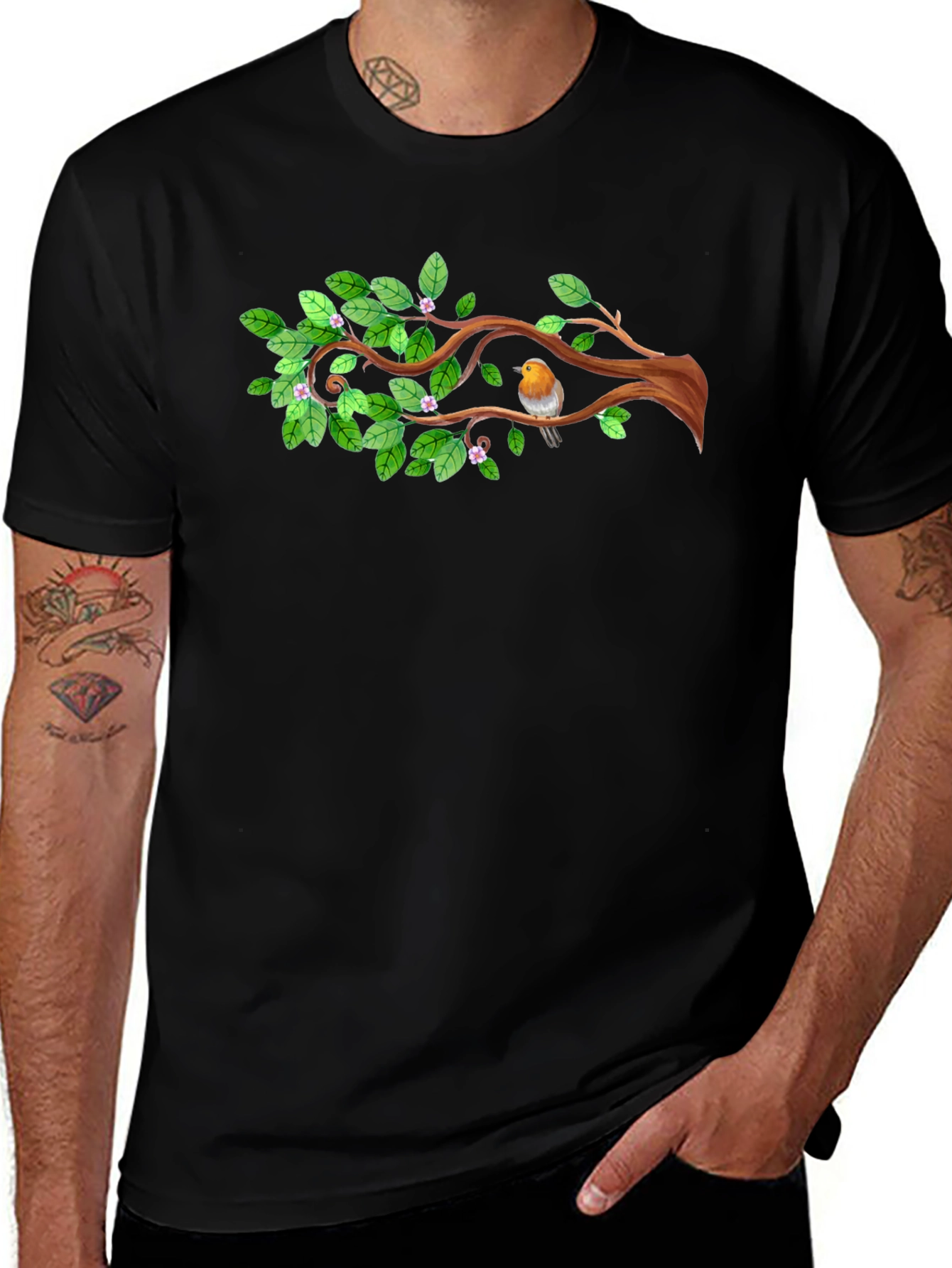 Natures Embrace: Bird on Branch T-Shirt