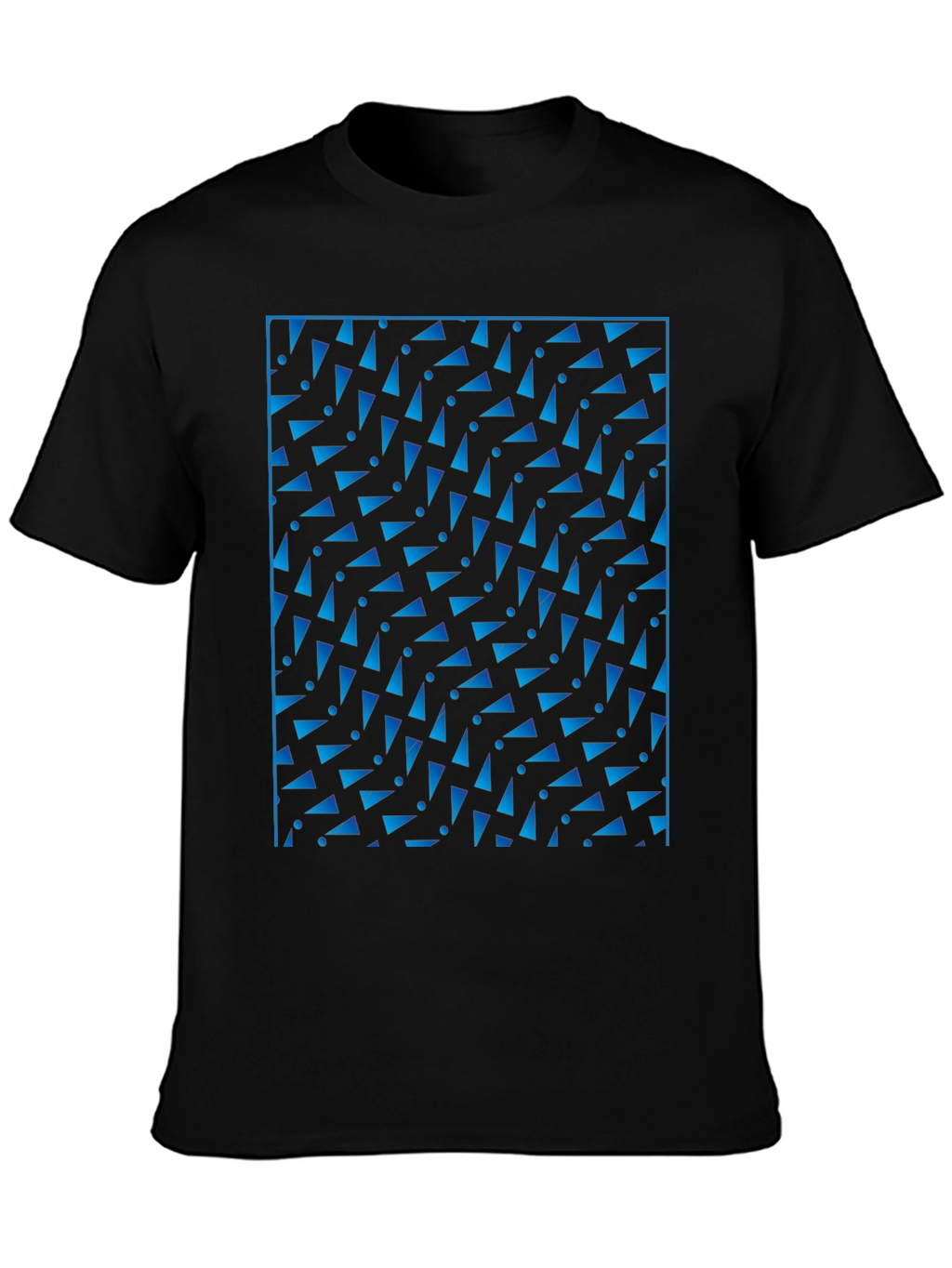 Geometric Blue Pattern Black T-Shirt