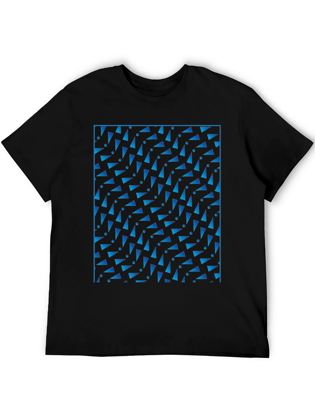 Geometric Blue Pattern Black T-Shirt