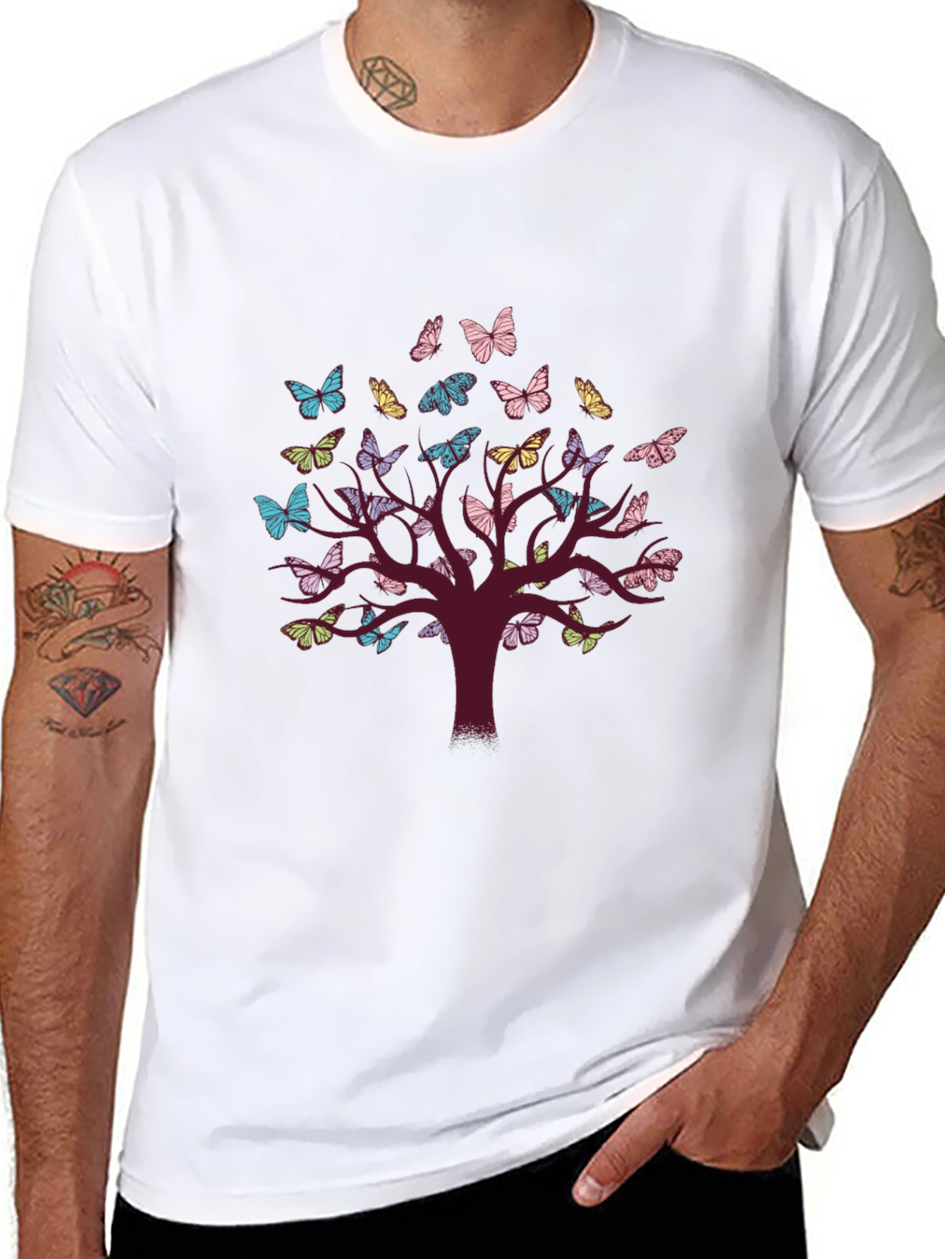 Butterfly Tree Graphic Tee - Nature Inspired Comfort