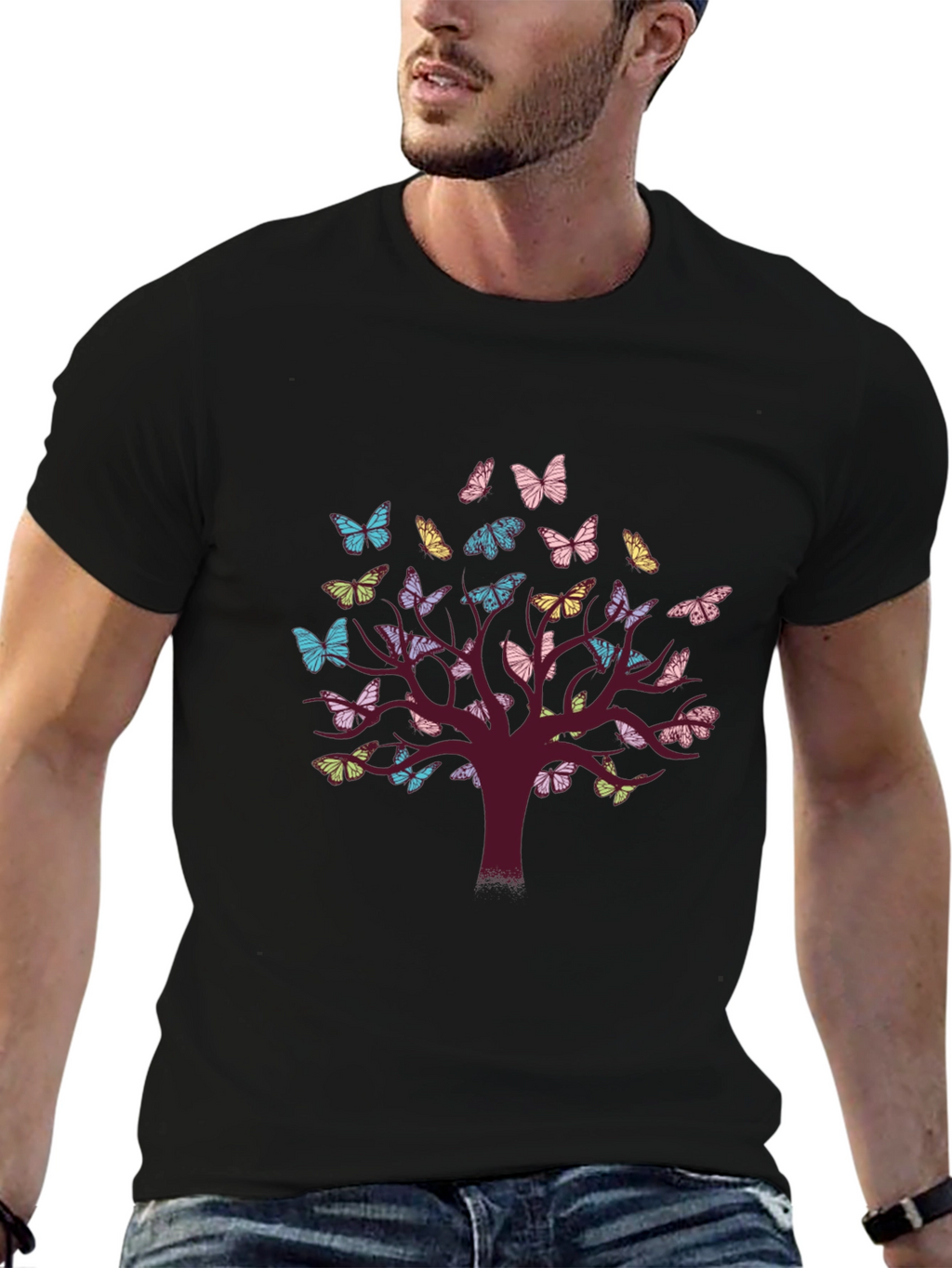 Butterfly Tree Graphic Tee - Nature Inspired Comfort