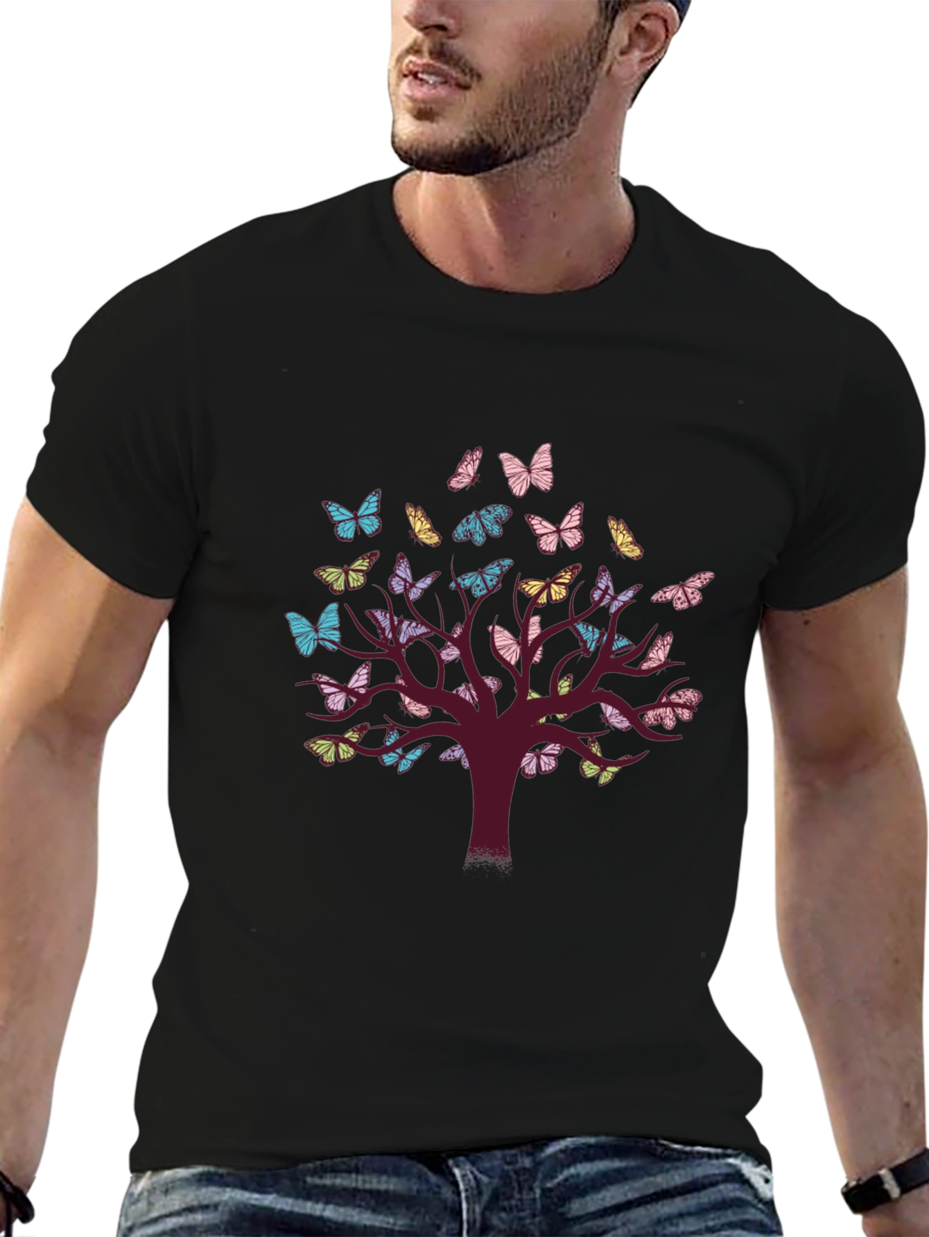 Butterfly Tree Graphic Tee - Nature Inspired Comfort