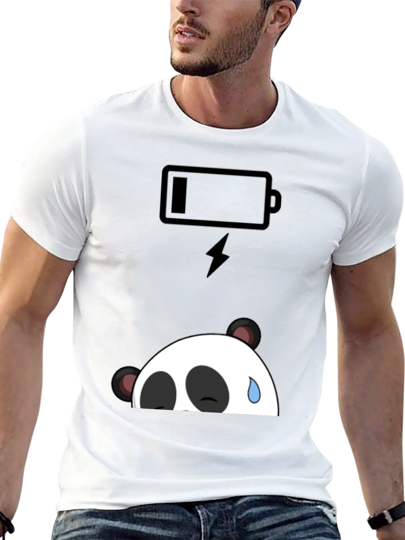 Low Battery Panda Graphic T-Shirt