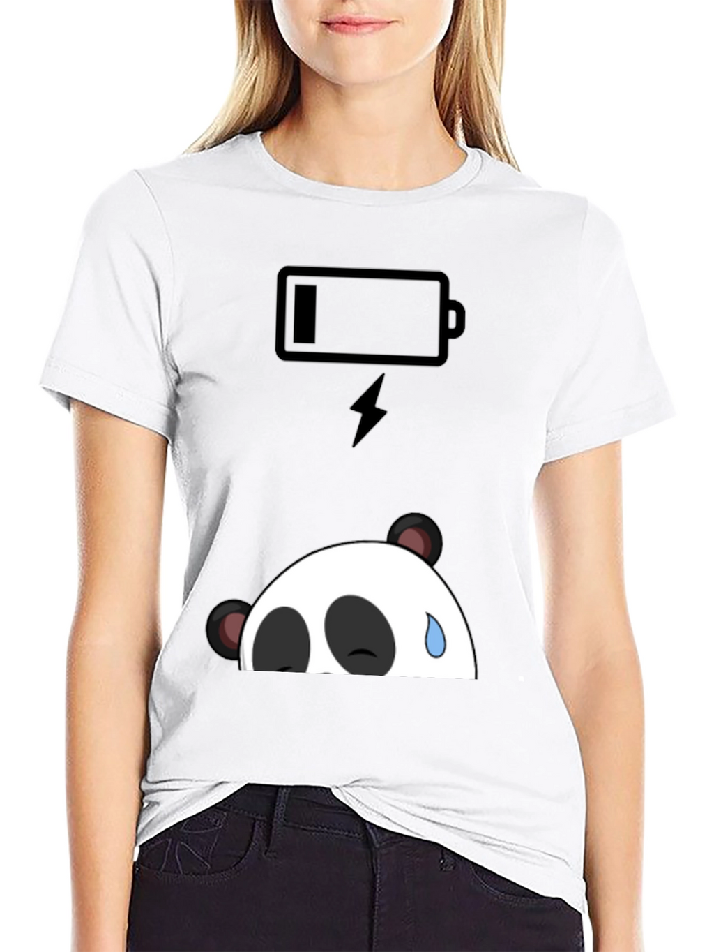 Low Battery Panda Graphic T-Shirt