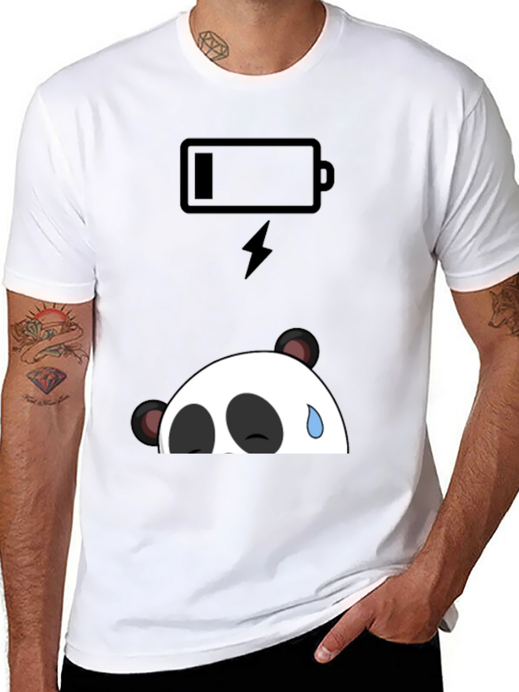 Low Battery Panda Graphic T-Shirt