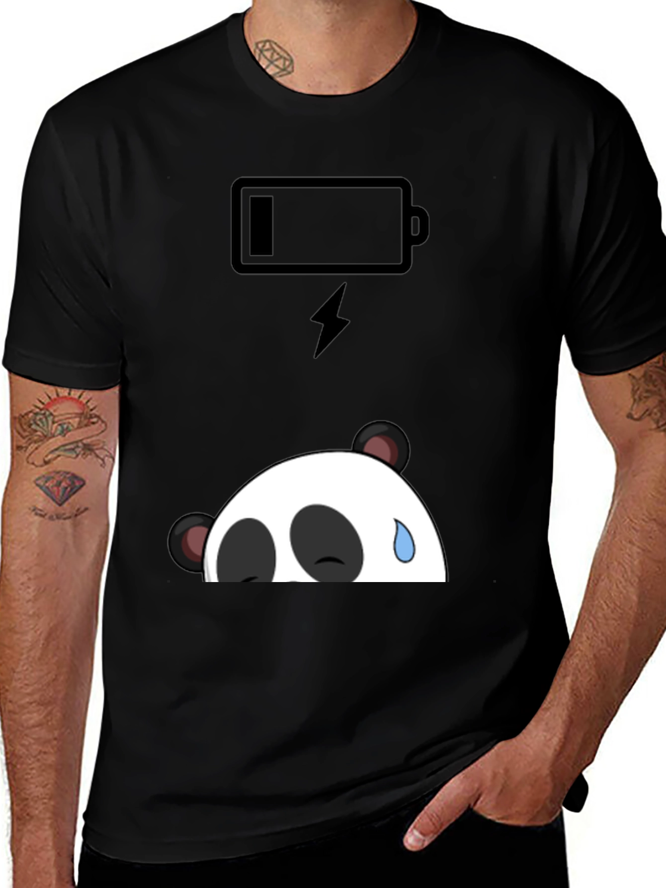Low Battery Panda Graphic T-Shirt