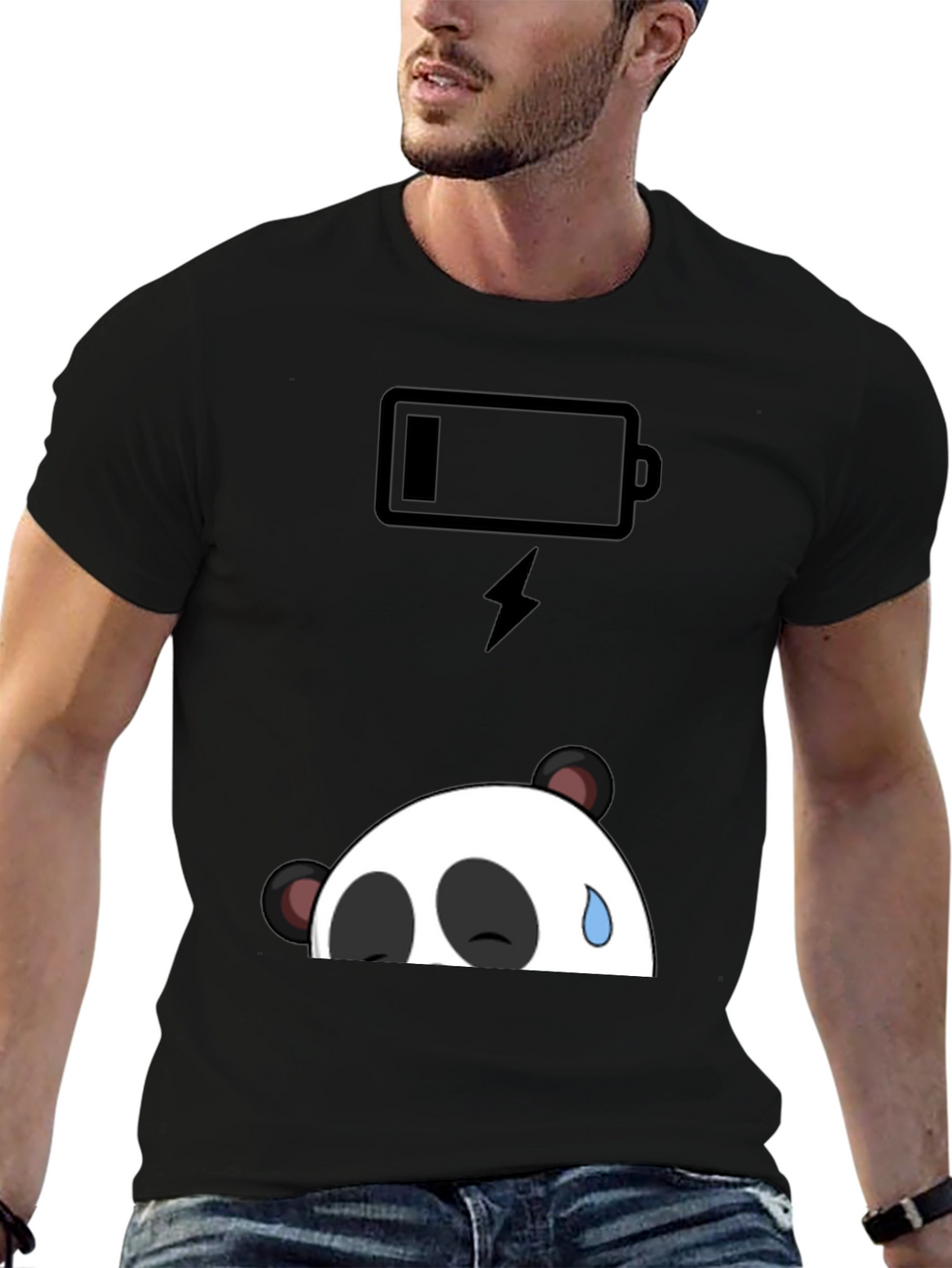 Low Battery Panda Graphic T-Shirt