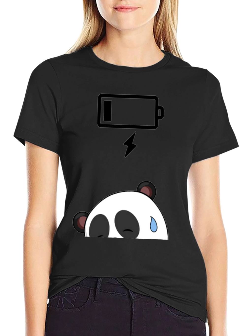 Low Battery Panda Graphic T-Shirt