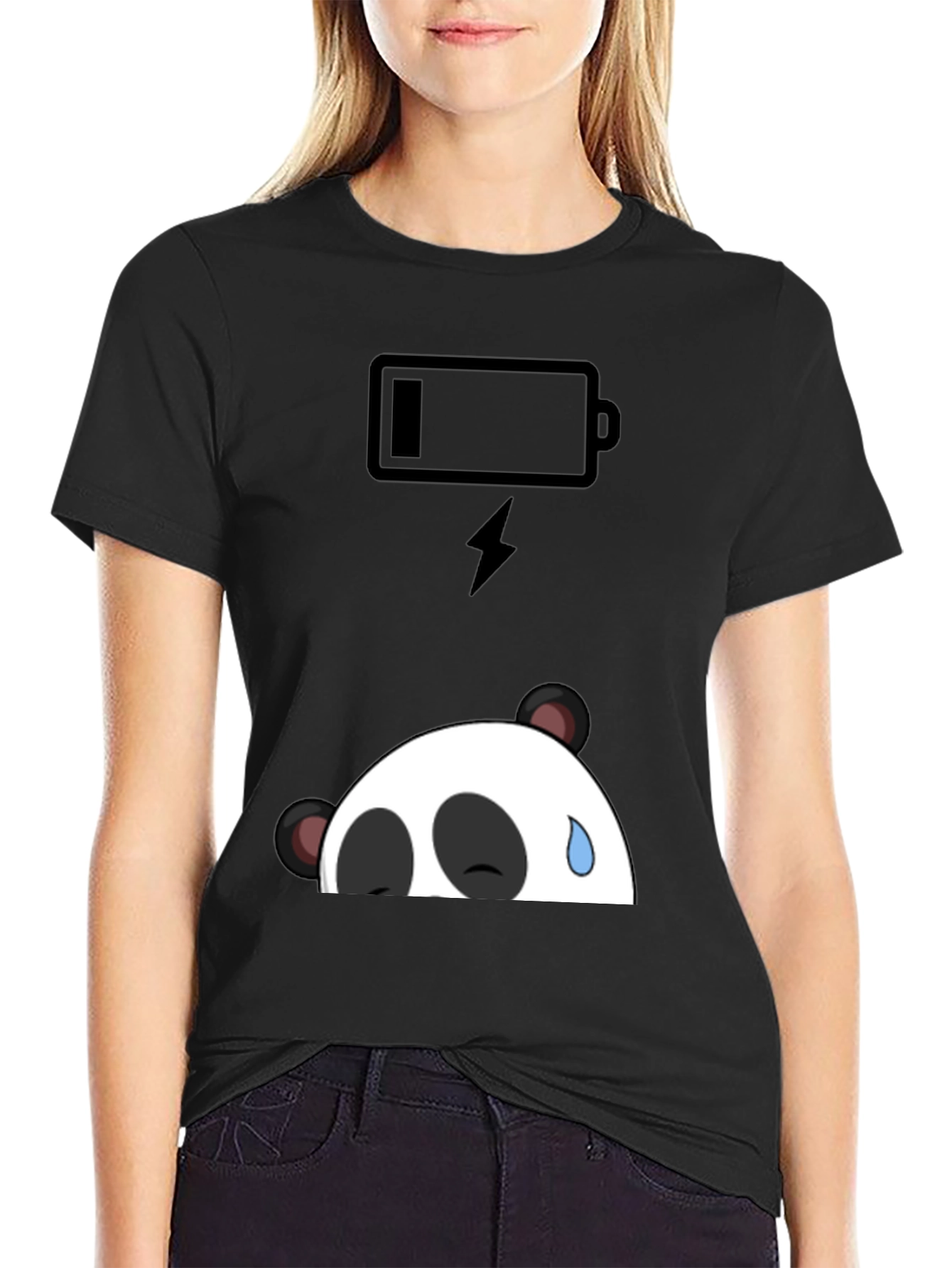 Low Battery Panda Graphic T-Shirt