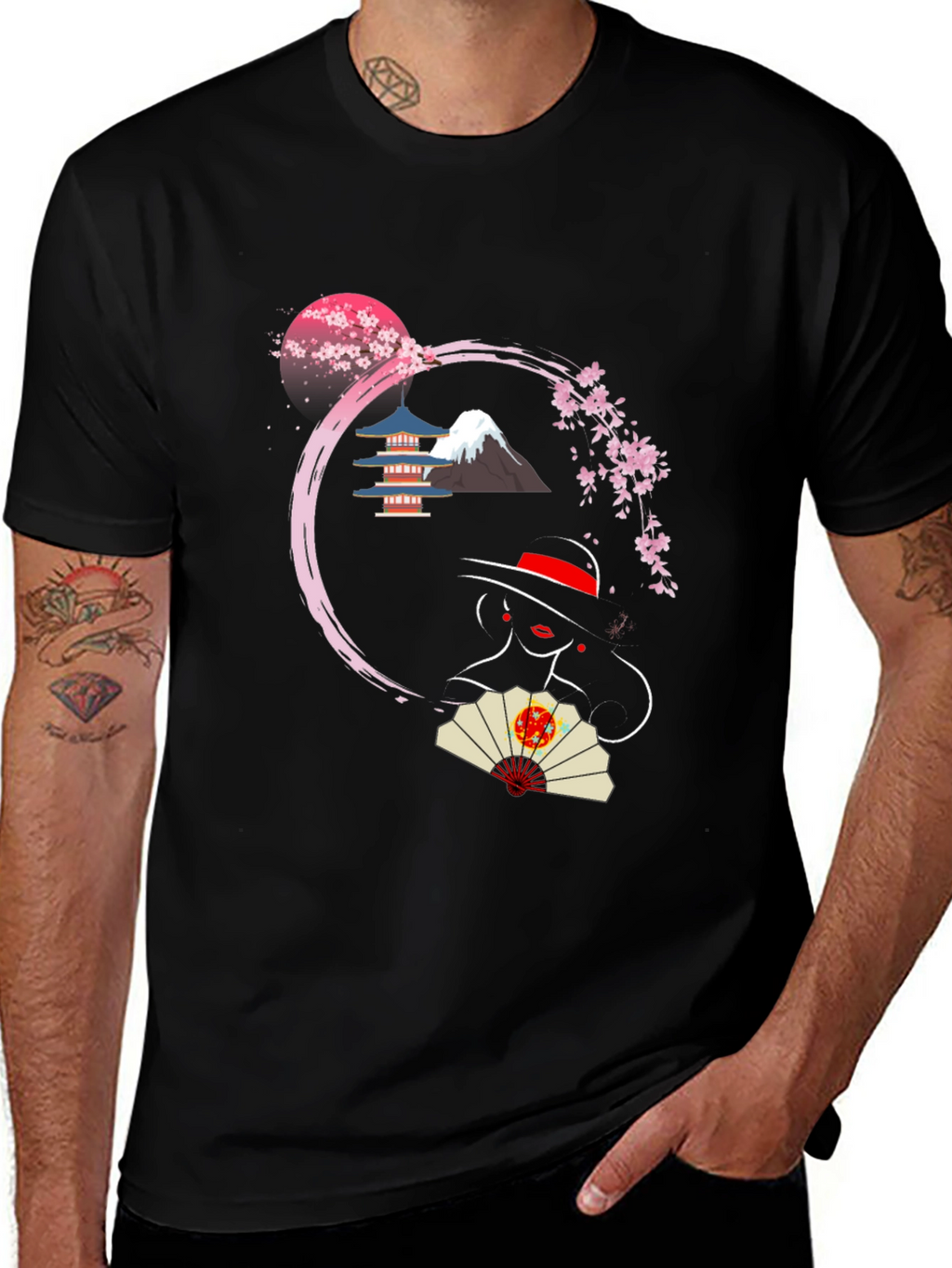 Japanese Sakura T-Shirt - Mount Fuji Design