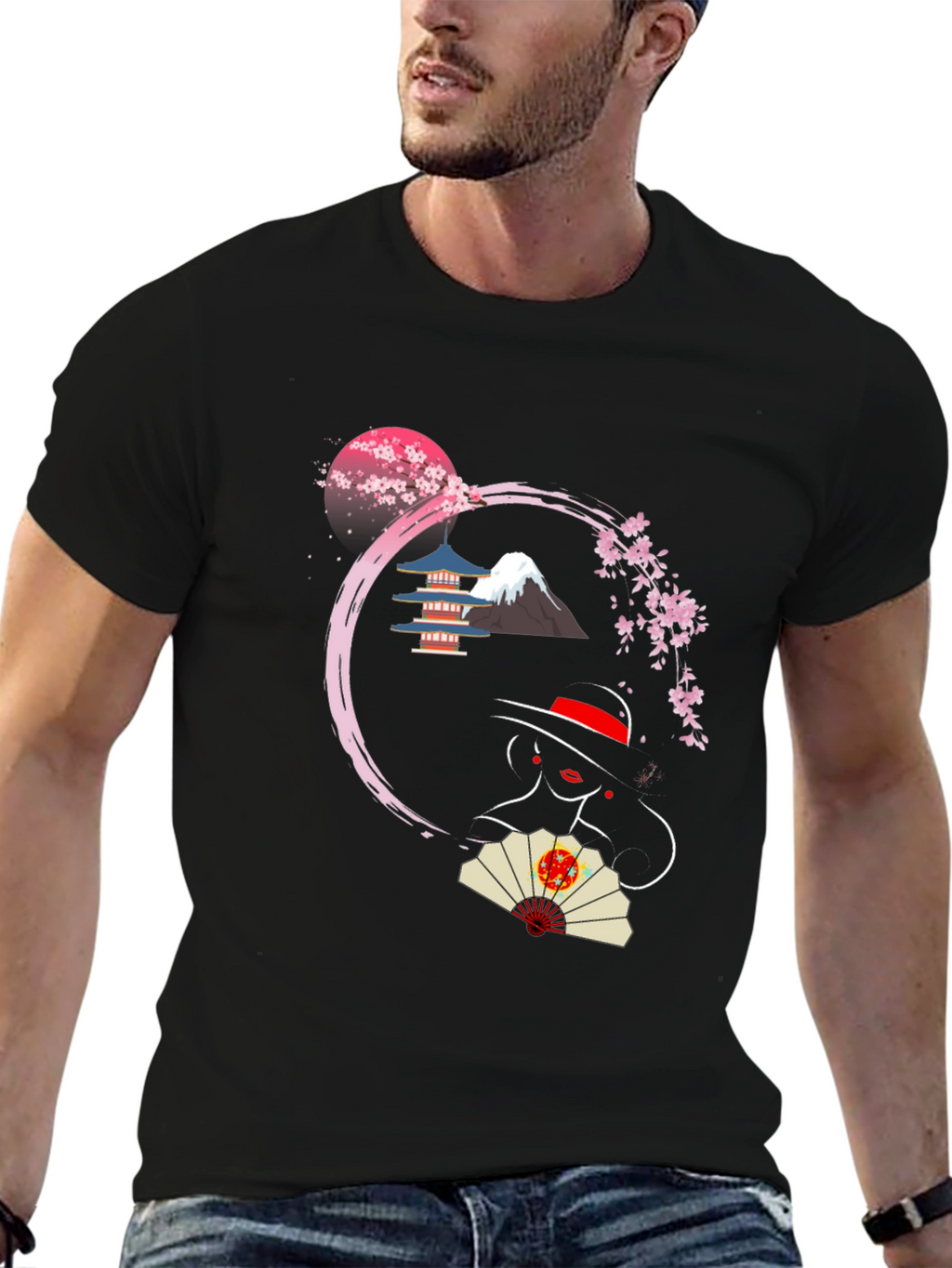 Japanese Sakura T-Shirt - Mount Fuji Design