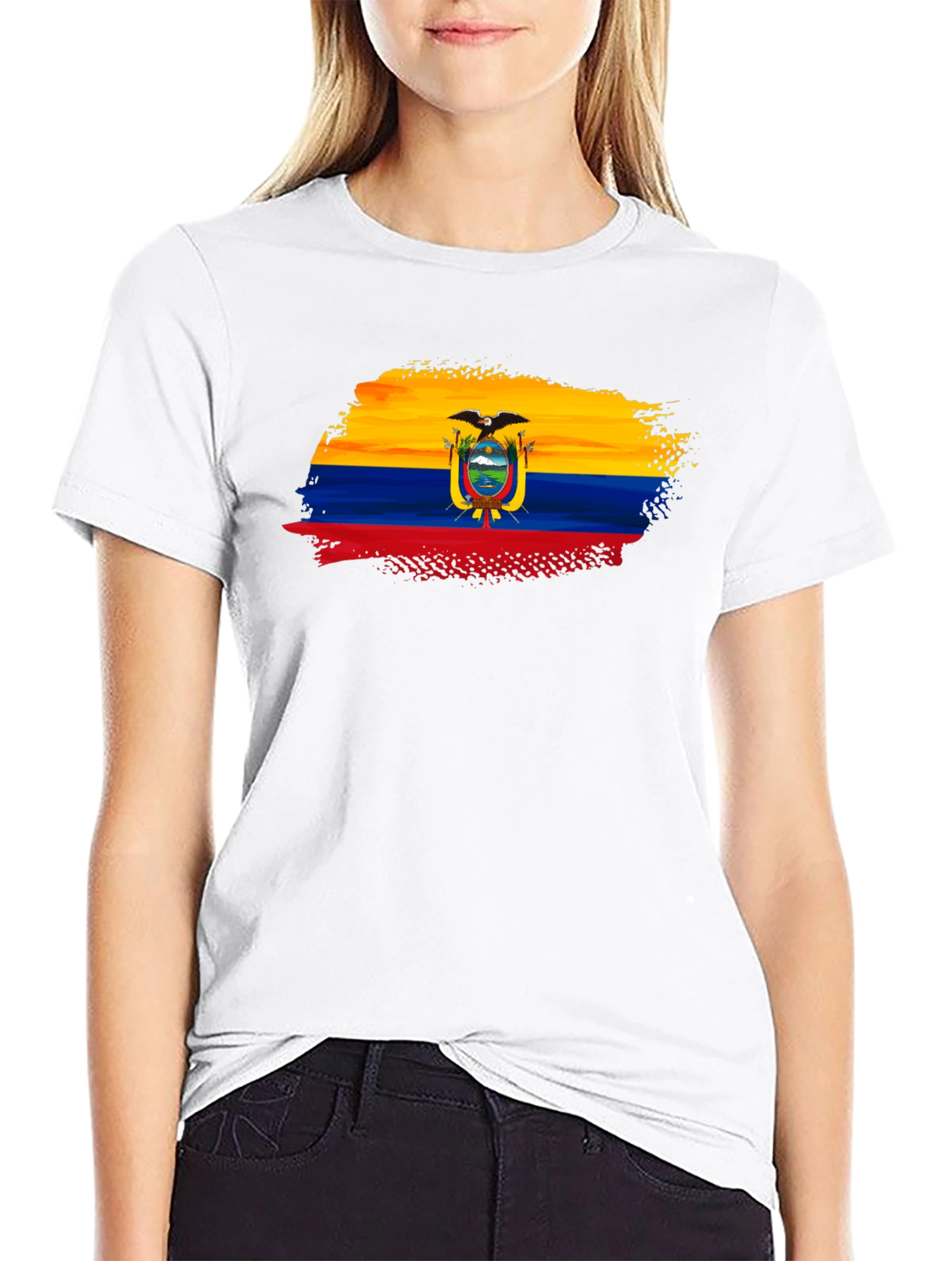 Ecuador Flag Brushstroke Mens Black T-Shirt