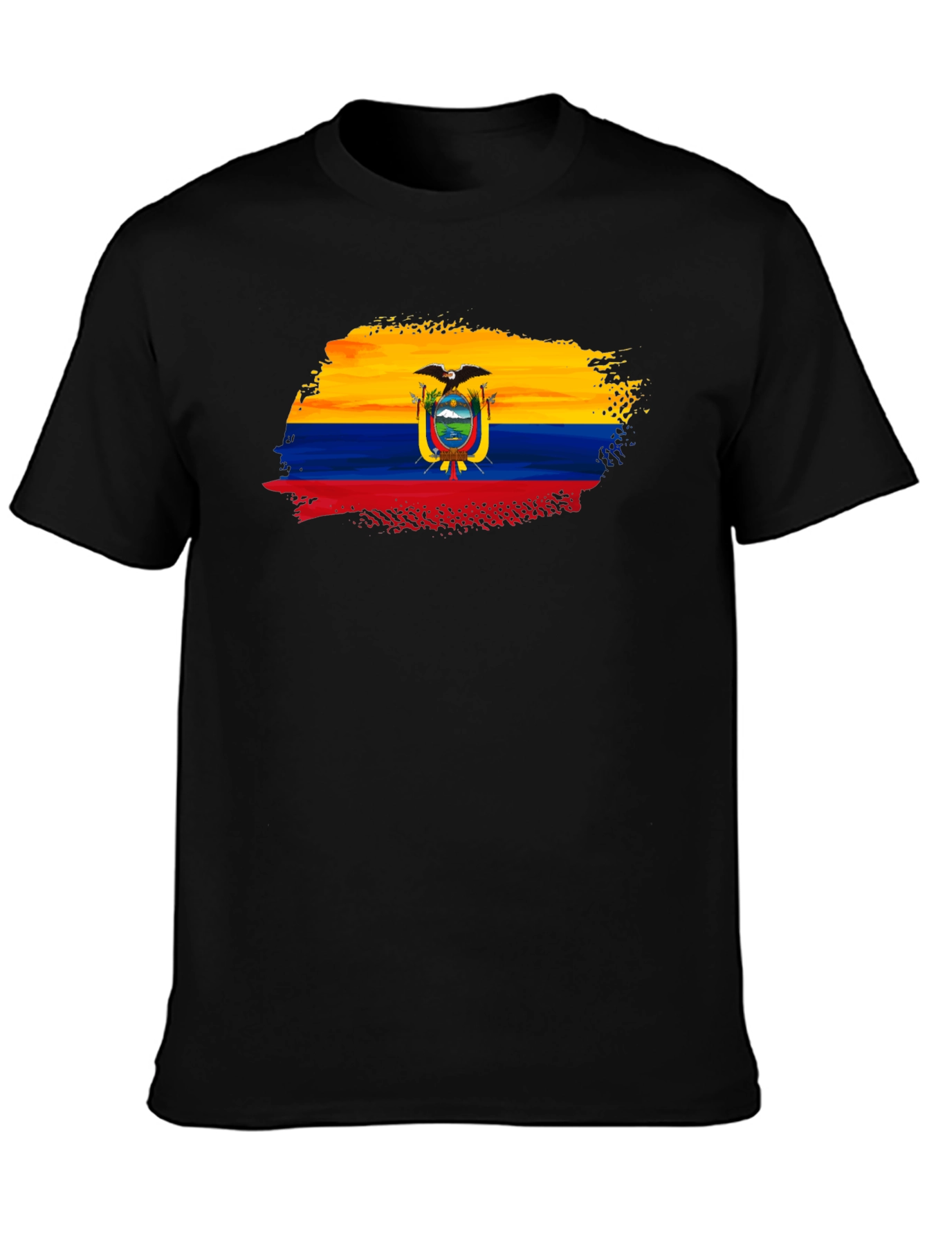 Ecuador Flag Brushstroke Mens Black T-Shirt