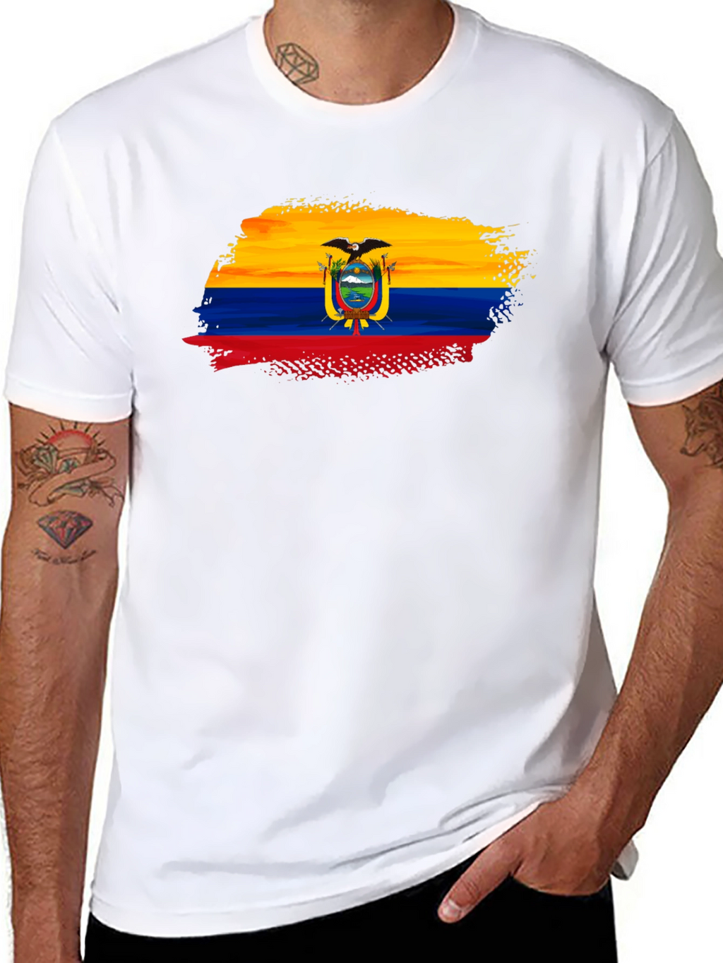 Ecuador Flag Brushstroke Mens Black T-Shirt
