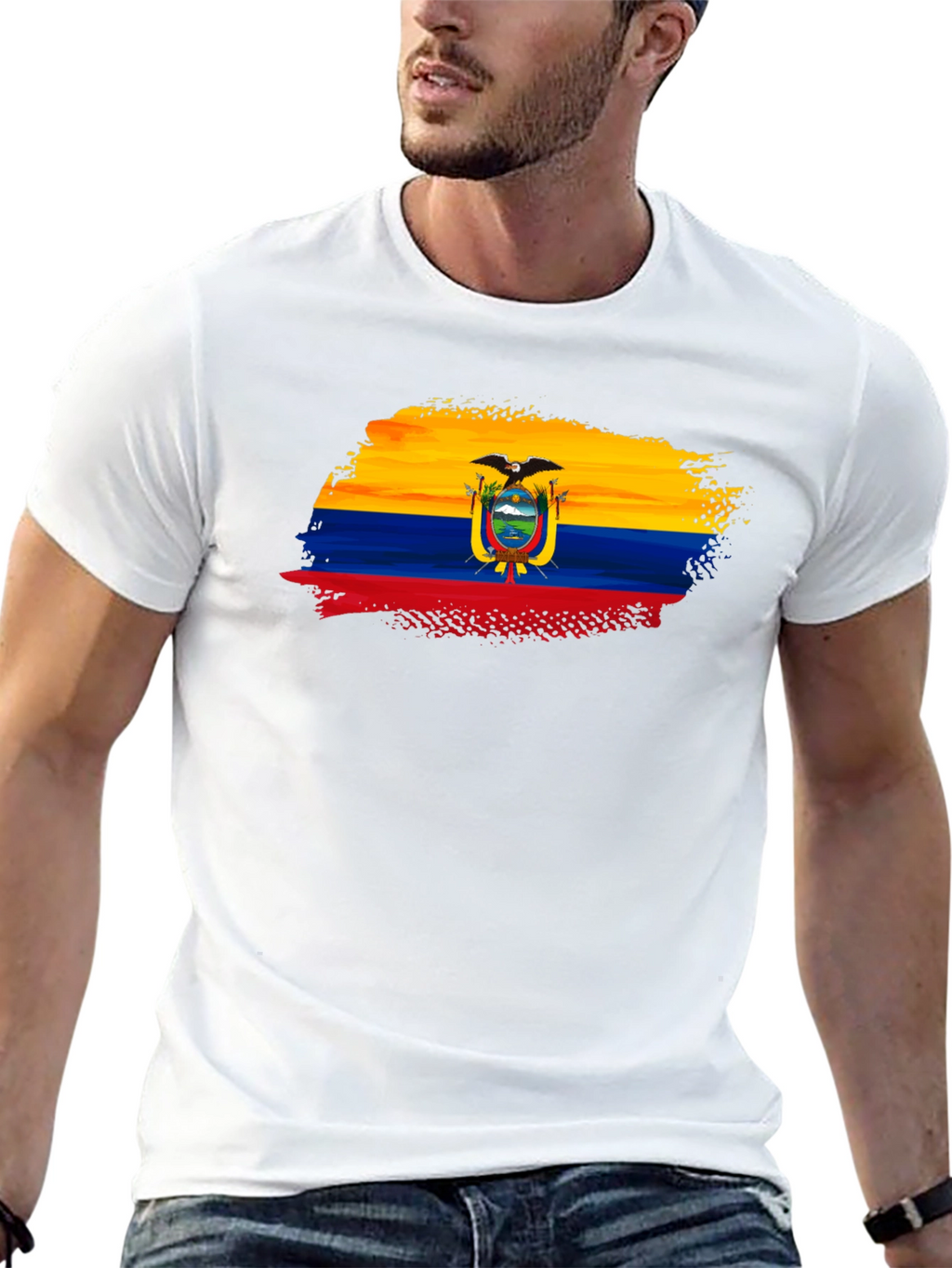 Ecuador Flag Brushstroke Mens Black T-Shirt