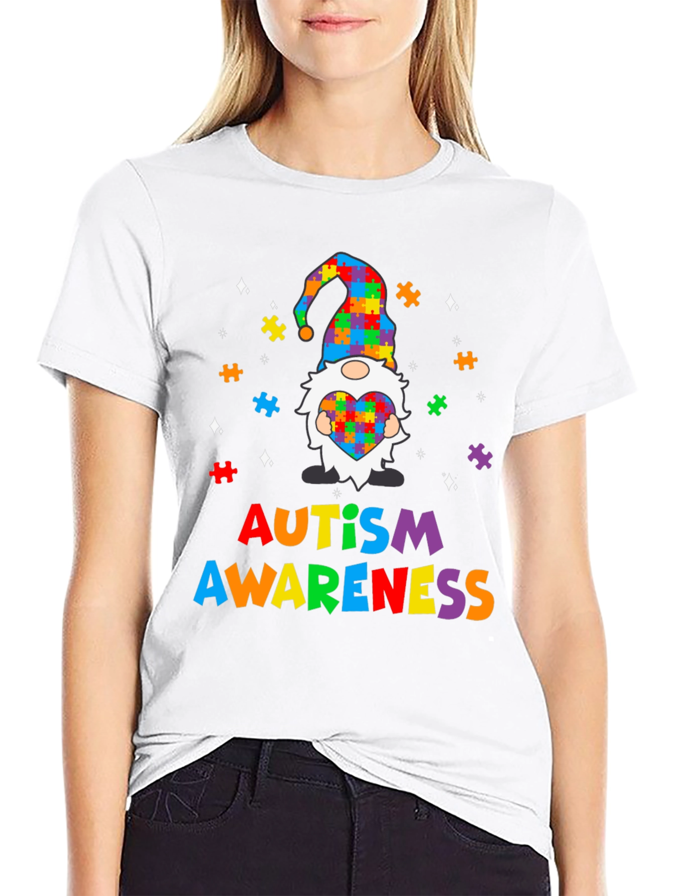 Autism Awareness Puzzle Piece Gnome T-Shirt