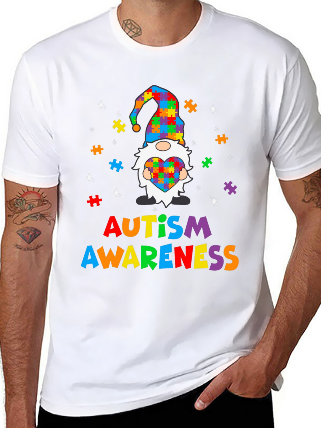 Autism Awareness Puzzle Piece Gnome T-Shirt